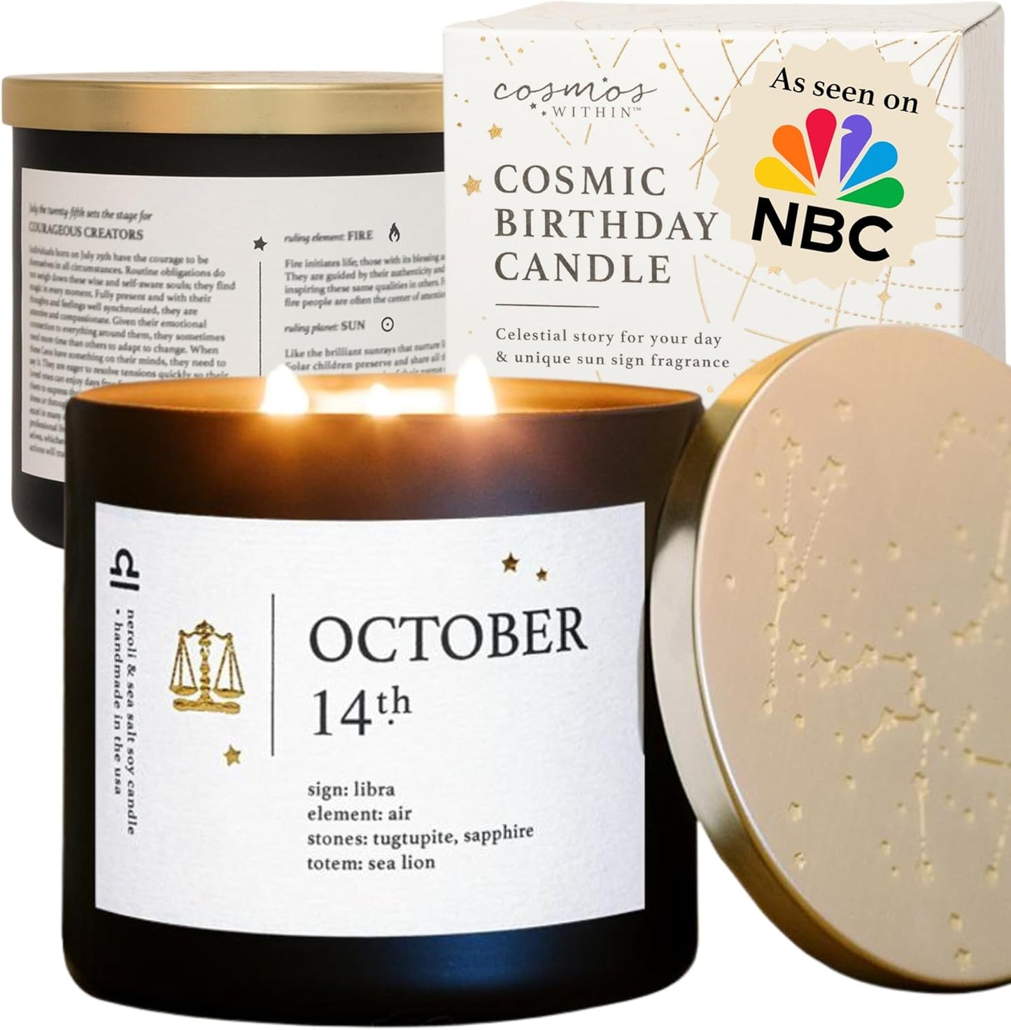 October 14th Personalized Zodiac Candle | Inspirational Astrology Reading and Daily Affirmation for Your Birthdate | Handmade Libra Candles | Astrology Birthday Gifts for Women