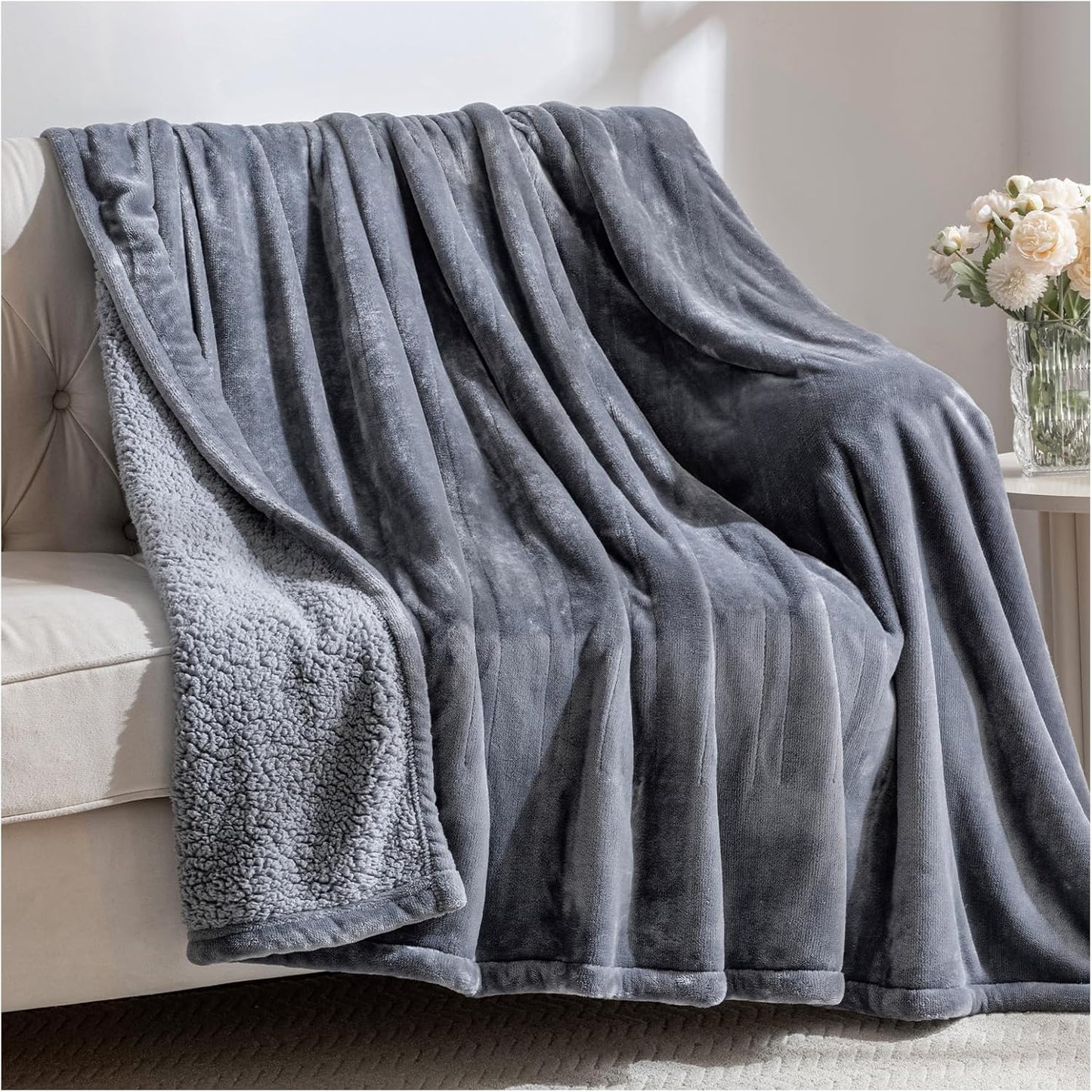Heated Blanket Electric Full Size with 8 Heat Levels & 10 Time Settings, Heating Blanket with Flannel & Sherpa for Bed, Full Body, Couch, Home Office Use, Machine Washable, Warm Gift (Grey 72"x84")