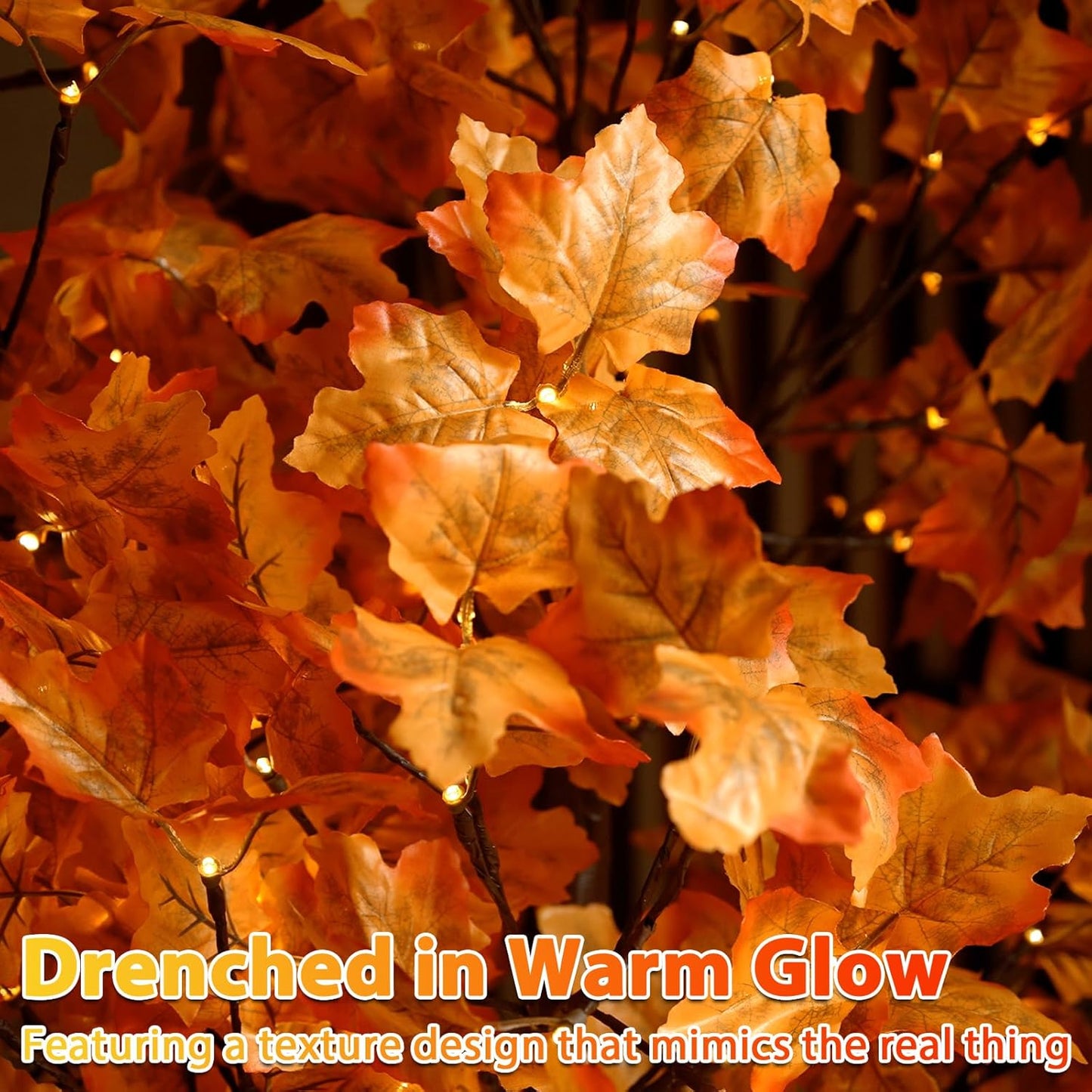 5FT 96LED Artificial Lighted Maple Tree, Fall Tree with Warm White Lights and Maple Leaves for Thanksgiving, Christmas, Autumn Harvest Outdoor Indoor Home Decorations