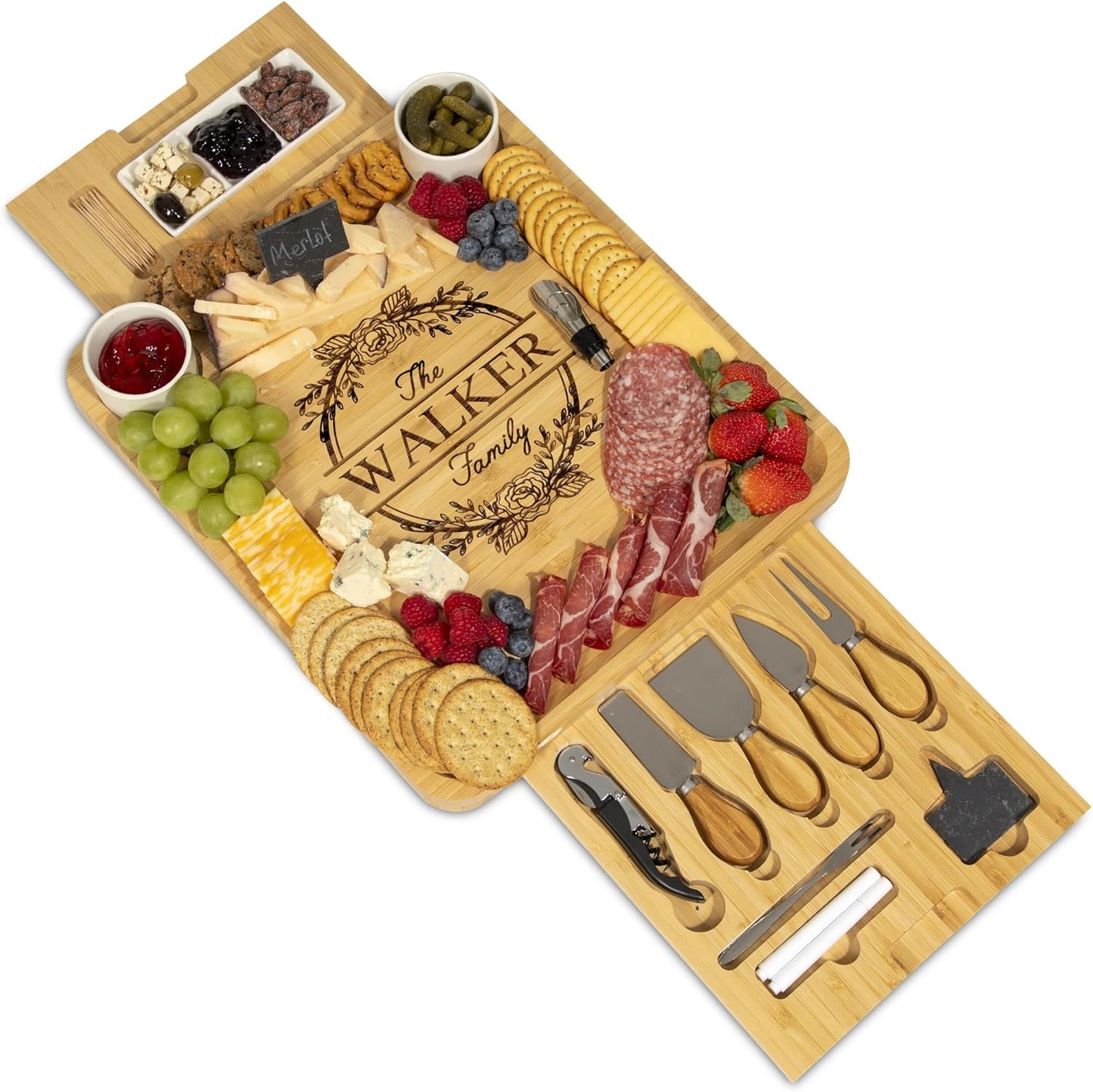 Personalized Charcuterie Board Gift Set with Ceramic Bowls, Bamboo Cheese Board, Wedding Gifts for Couples, Housewarming Gift, Birthday Gifts for Women and Men, Custom Engraved Gifts