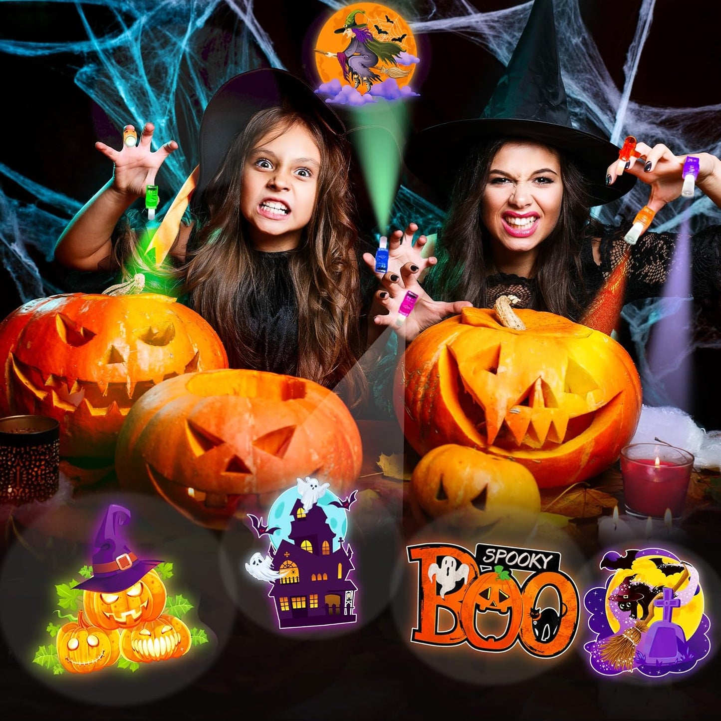 24PCS Halloween Theme Party Favors-LED Finger Lights:Glow-in-the-Dark Light-Up Toys Bulk for Kids Halloween Goodie Bag Fillers Basket Stuffers and Trick or Treat Non Candy Gifts, Classroom Prizes