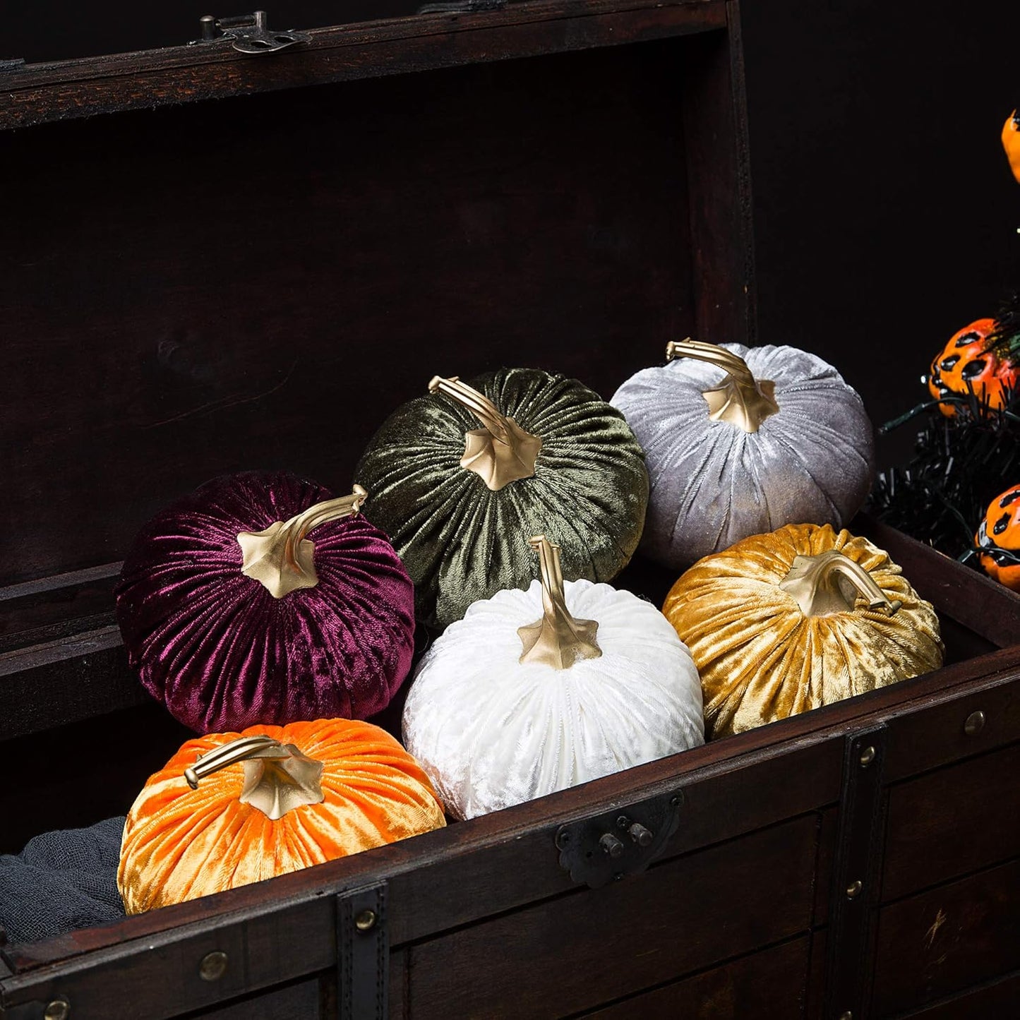 Ogrmar Set of 6 Pack Handmade Velvet Pumpkins Decor,Super Soft Stuffed Pumpkin with Exquisite Craftsmanship for Fall Halloween Thanksgiving Decoration