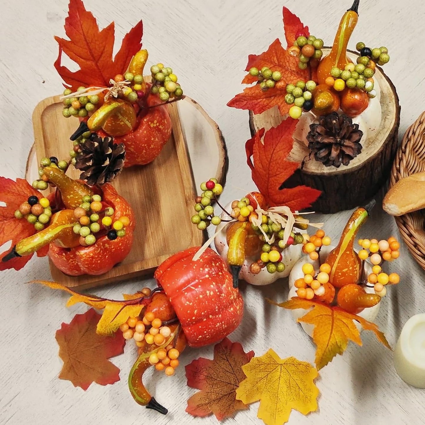 winemana Fall Decorations for Home - Set of 6 Artificial Pumpkin, Berry & Pine Cone Table Centerpiece for Office, Thanksgiving, Bathroom Kitchen Autumn Decor