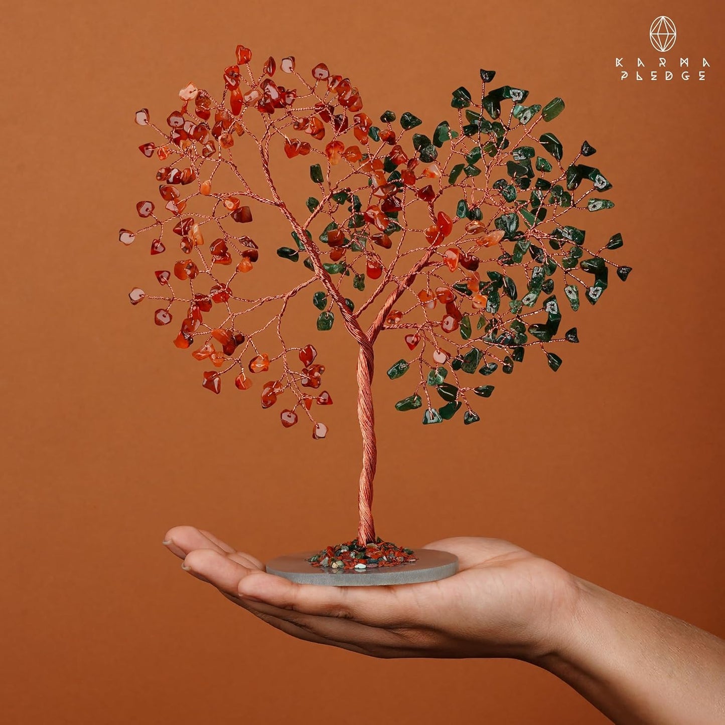 Crystal Tree for Home and Office Decoration, Carnelian & Green Aventurine Healing Stones Handmade Tree of Life for Positive Energy, Money, Good Luck, Christmas Decor, Birthday Gifts for Women, Mom