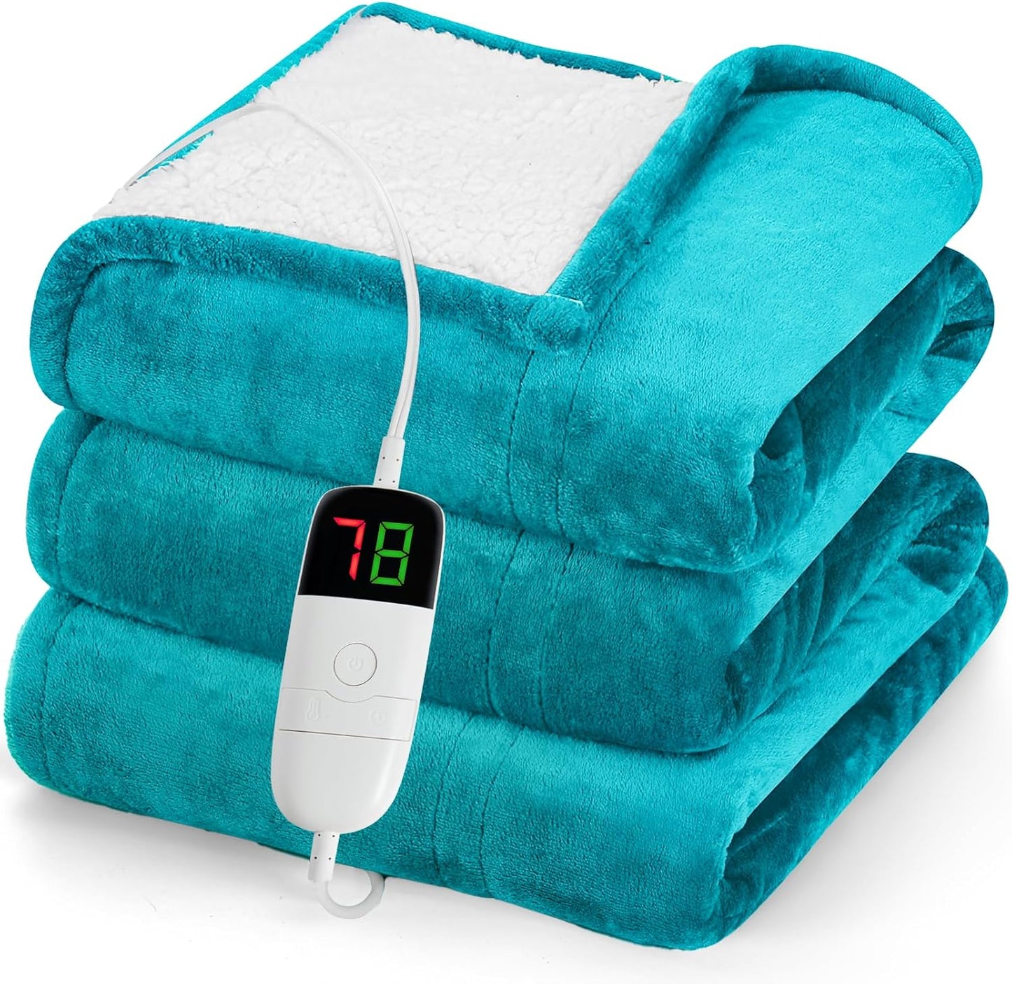 greenoak Heated Blanket Electric Throw 50"X60", Heating Blanket with 10 Heat Levels 1/2/4/6/8 Hours Auto-Off Overheat Protection, Flannel Sherpa Soft Warm Heater, ETL Certified Lake Blue