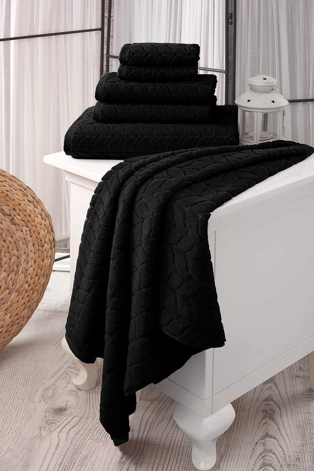 BAGNO MILANO Turkish Bath Towels, Soft Plush Jacquard Luxury Bath Towels, Quick Dry Towel Set (Black, 3 pcs Towel Set)