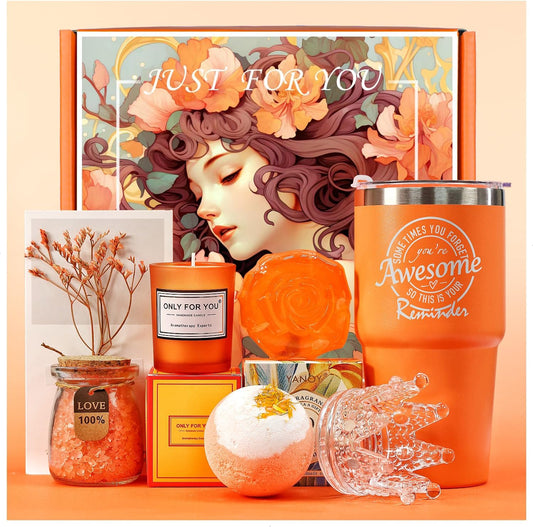 Gifts for Women Unique Spa Gifts Basket Set Birthday, Mothers Day, Valentines Day Christmas Gifts for Mom, Sister, Her, Girlfriend, Wife Bright Orange Gift Box…