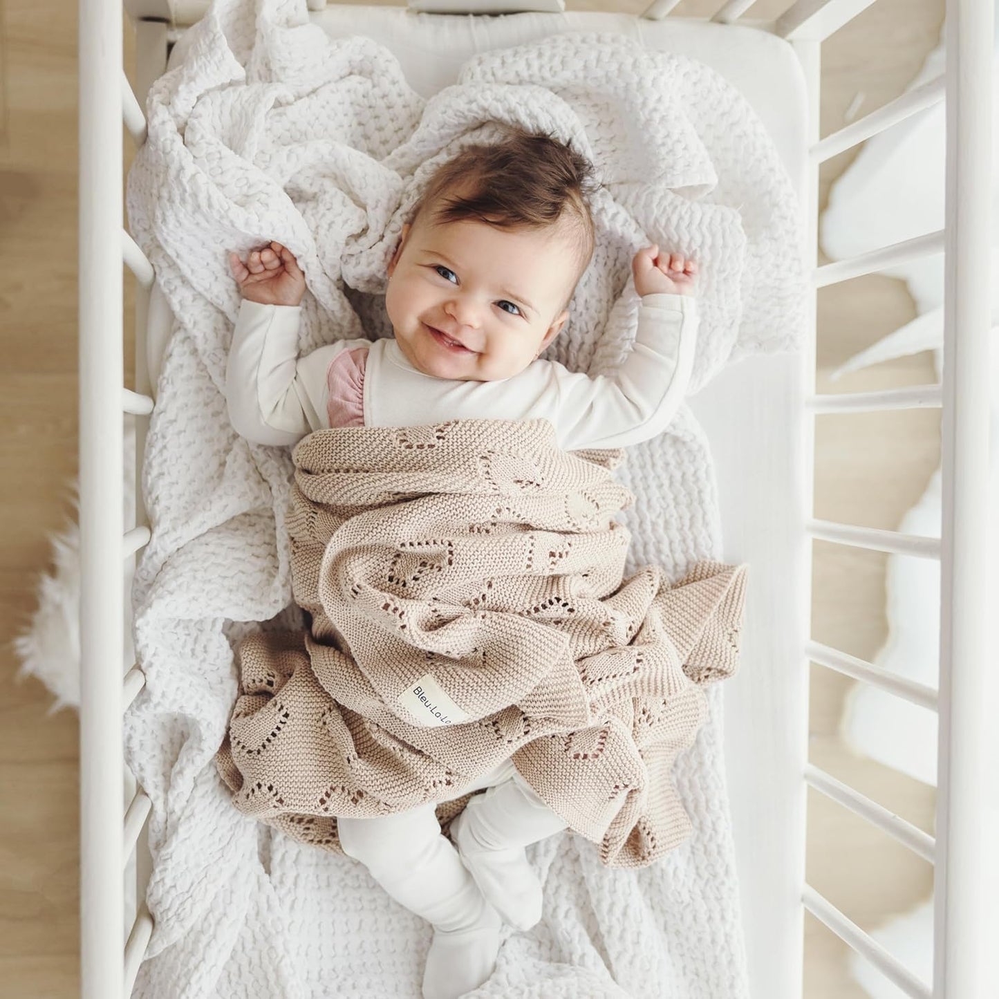 100% Luxury Cotton Heart Swaddle Knit Baby Blanket for Girls and Boys - Soft Warm Cozy Swaddling Receiving Stroller Crib Blanket for Newborns Infants & Toddlers (Oatmeal, 0-2 Years)
