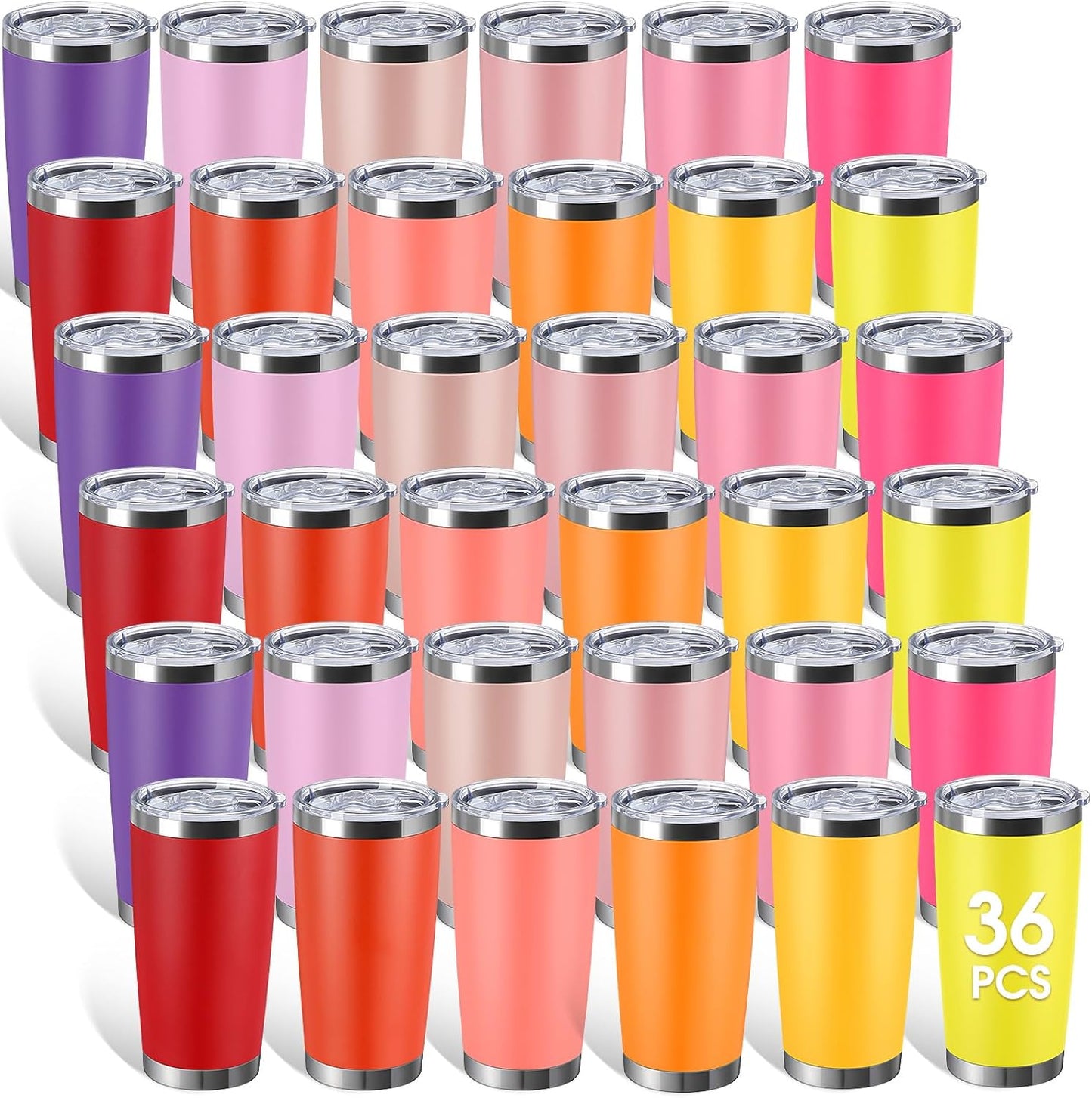 Sieral 36 Packs Stainless Steel Tumbler Bulk with Lid Vacuum Double Wall Insulated Travel Coffee Mug Powder Coated Tumbler Cup for Graduation Wedding Christmas Birthday Party(Warm Color, 20 oz)