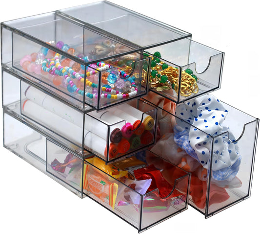 5 Pack Acrylic Makeup Organizer Clear Stackable Storage Drawers Tall Acrylic Bathroom Makeup Organizer for Cosmetic,Beauty Supplies,Ideal for Vanity, Undersink,Cabinet,Desk Home Organization