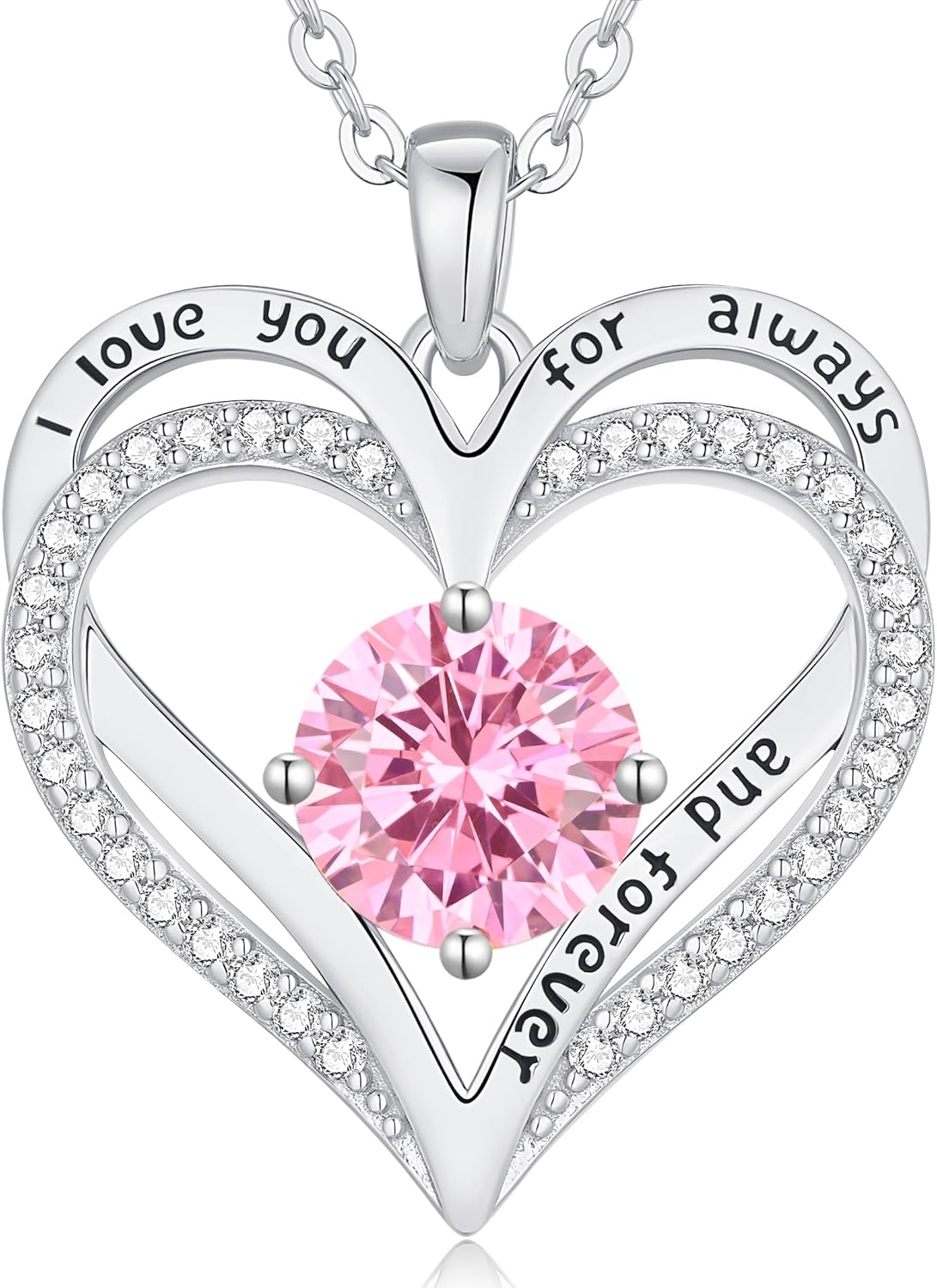 LOUISA SECRET Love Heart Birthstone Necklaces for Women, Birthday Gift for Women, Anniversary Jewelry for Wife Her, 925 Sterling Silver Pendant Necklace, Mother's Day Gift