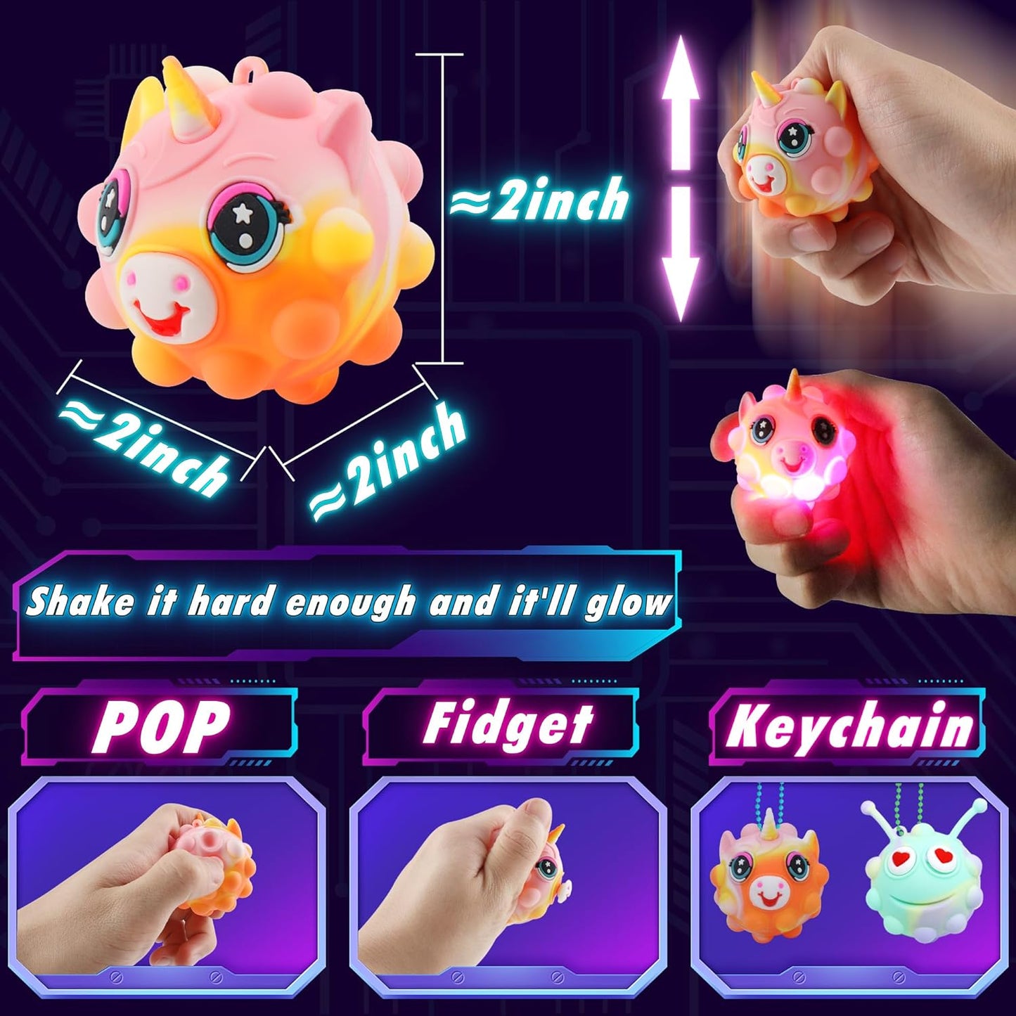 Light Up Animal Pop Balls Toys Party Favors,Goodie Bags Stuffers for Kids,Glow in Dark Pop Balls Birthday Party Favors,Pinata Stuffers,Carnival Prizes,Classroom Prizes