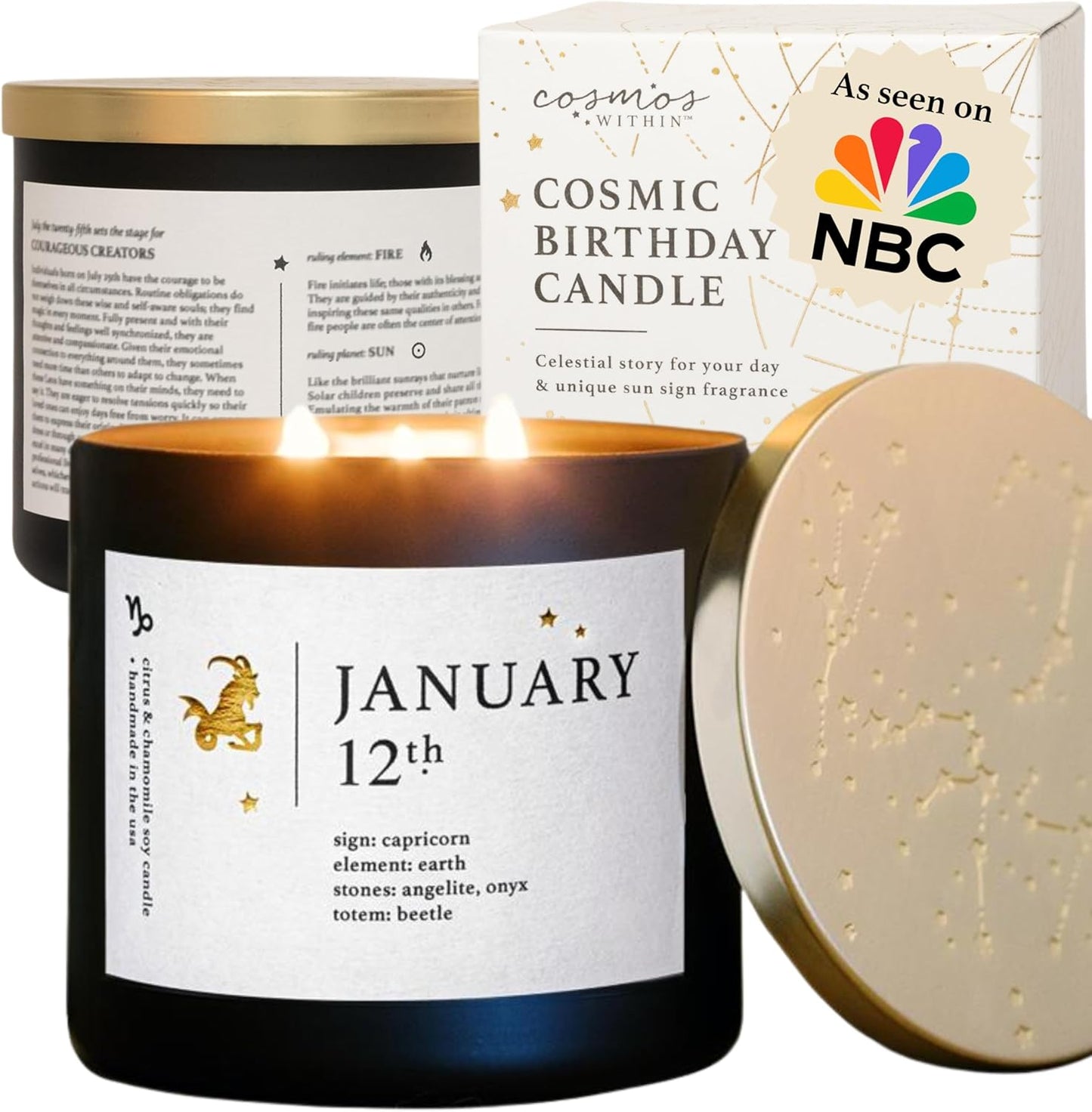January 12th Personalized Zodiac Candle | Inspirational Astrology Reading and Daily Affirmation for Your Birthdate | Handmade Capricorn Candles | Astrology Birthday Gifts for Women