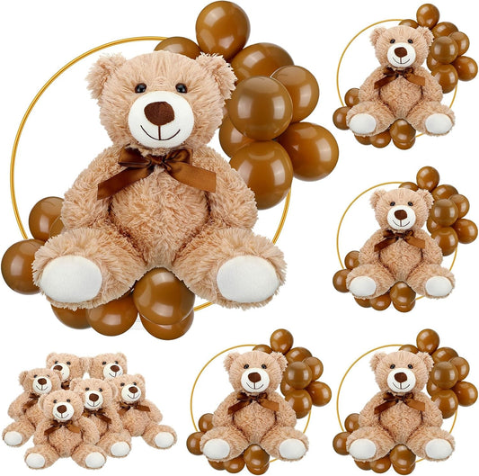 6 Sets Bear Baby Shower Table Centerpieces Bear Stuffed Animals 12 Inch Metal Floral Hoop with Stand Balloon for Wedding Baby Shower Birthday Flowers Table Decorations(Brown)