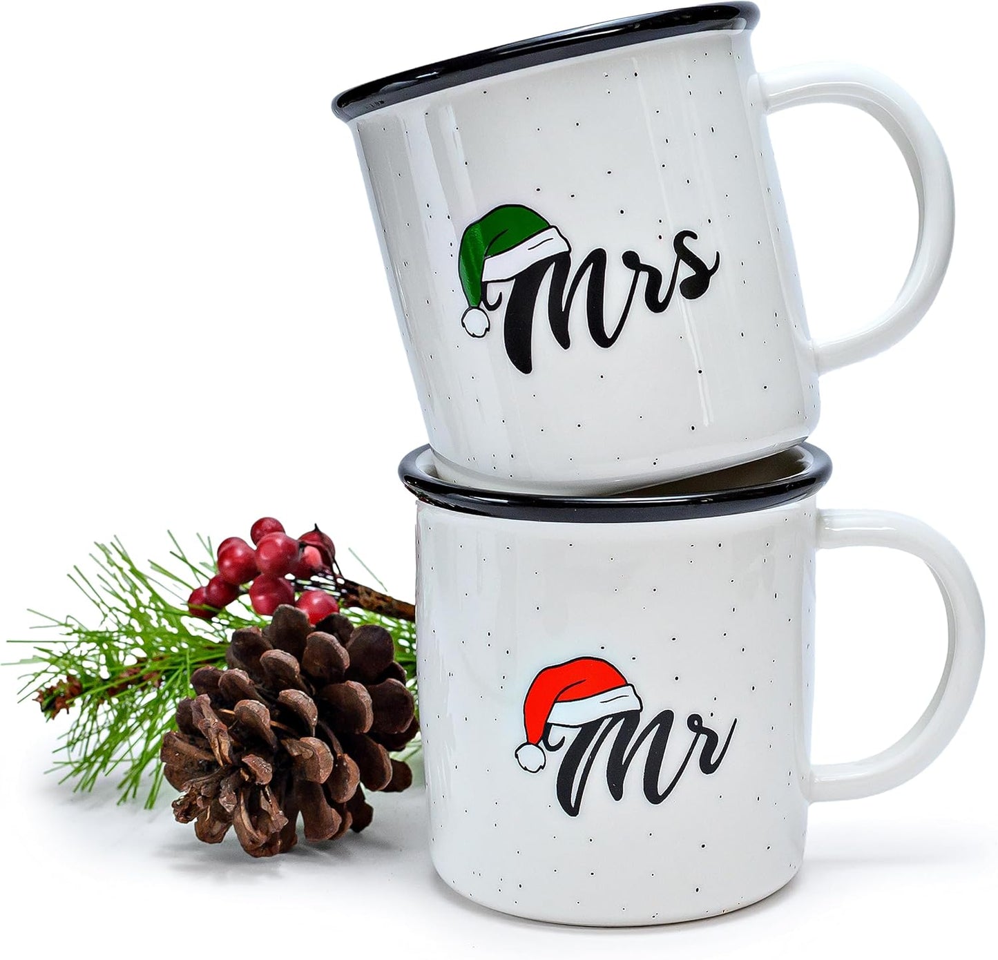 MAINEVENT Mr and Mrs Christmas Mugs Coffee Set of 2 11 Ounce Holiday Mugs