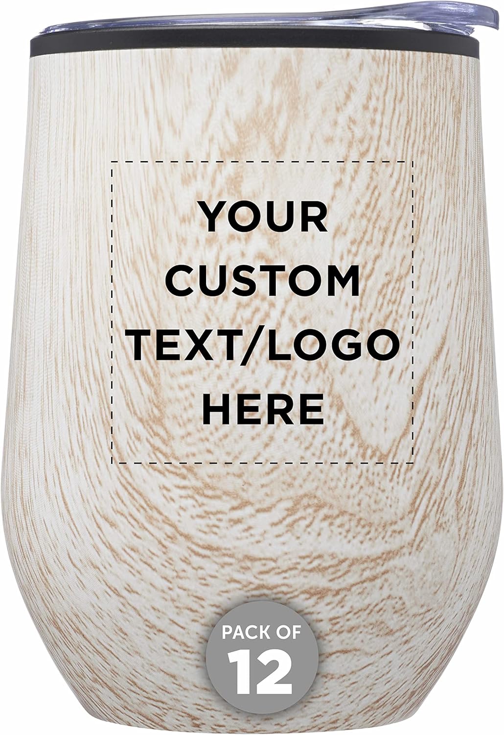 Custom Palmera Stemless Wine Tumblers with Lids 12 oz. Set of 12, Personalized Bulk Pack - Perfect for Wine, Cocktails, Other Hot & Cold Beverages - Ashwood