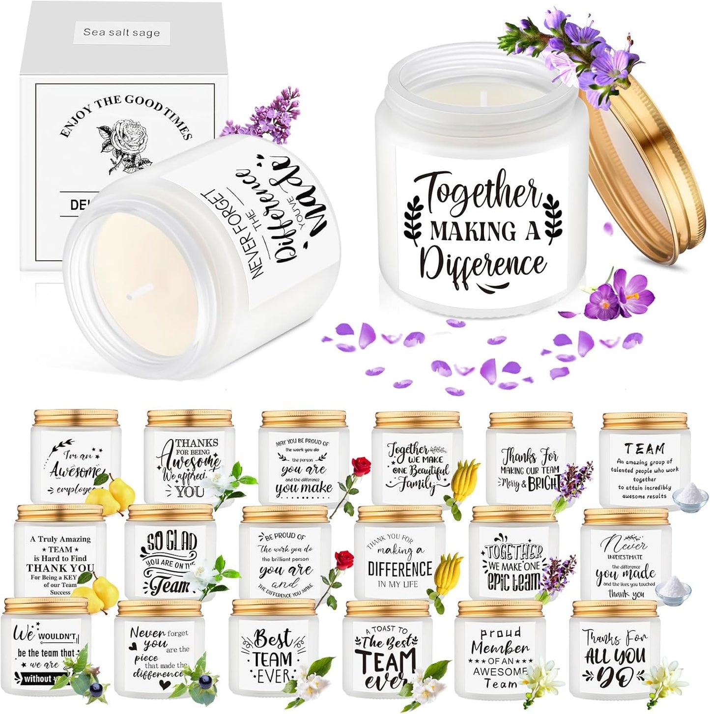 MTLEE 20 Pcs Thank You Gifts Candles 3.5 oz Employee Appreciation Inspirational Scented Soy Wax Candle Thank You Gift Christmas Gifts for Coworker Women Volunteer Teacher(Employee,White)