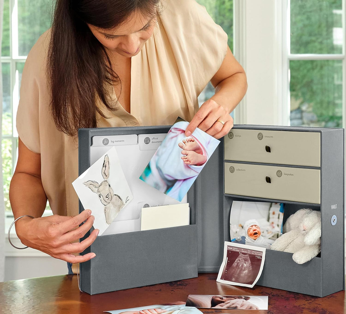 Savor | Personalized Baby Keepsake Organizer Box | Customizable Fabric Bound Acid-Free Modern Minimalist Newborn Memory Box with Labels | For Pregnancy, Mother’s Day, Baby Shower, New Baby Girl & Boy