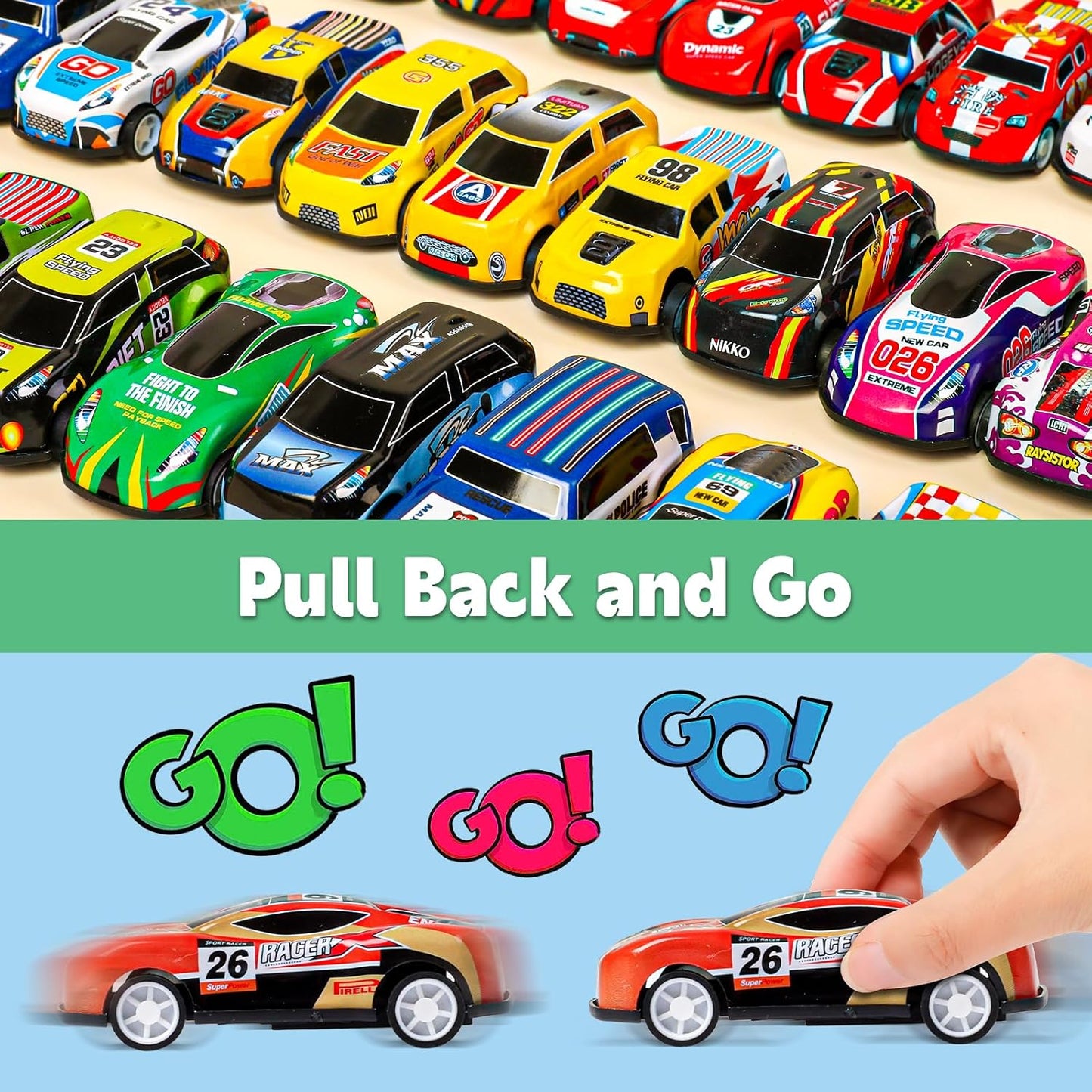 AZEN 24 Pcs Pull Back Cars Party Favors for Kids 4-8 8-12, Mini Vehicles Toy Bulk, Party Favor Race Cars Toys, Goodie Bag Stuffers for Birthday Party