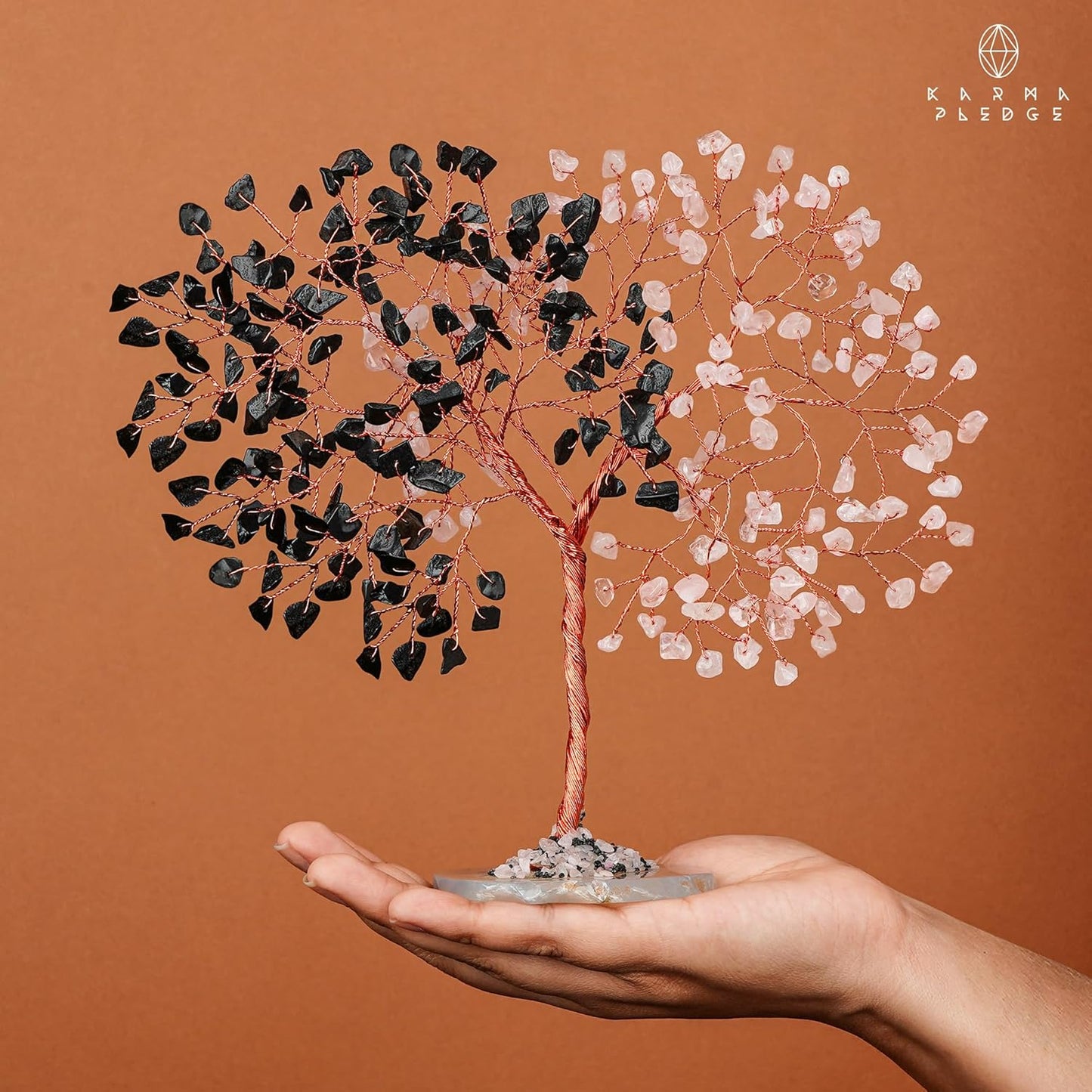 Crystal Tree for Home and Office Decoration, Black Obsidian & Rose Quartz Healing Stones Handmade Tree of Life for Positive Energy, Money, Good Luck, Christmas Decor, Birthday Gifts for Women, Mom