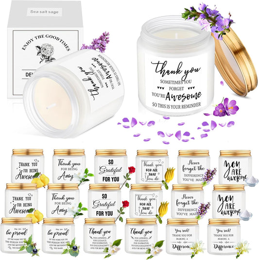 MTLEE 20 Pcs Thank You Gifts Candles 3.5 oz Employee Appreciation Inspirational Scented Soy Wax Candle Thank You Gift Christmas Gifts for Coworker Women Volunteer Teacher(Grateful,White)