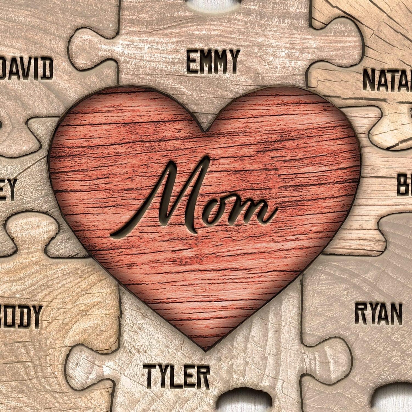 Personal-Prints MOM & Children Personalized HEART Puzzle Wall Art | Unique Customized with up to 8 Names | Mother’s Day, Birthday or Christmas Gift (8"x10" Easel Backed Canvas, 3 Children)