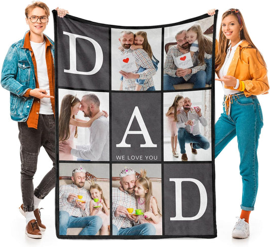 Gifts for Dad Customized Blanket with Photo, Make a Personalized Fathers Day Blankets with Picture to My Dad Custom Memories Souvenir Throw Blanket for Best Daddy Ever