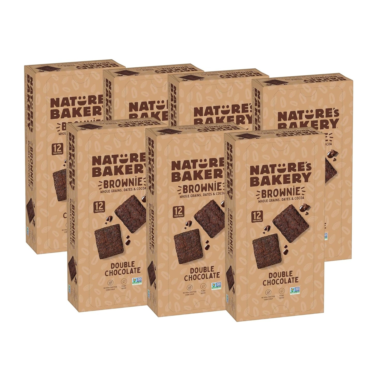 Nature’s Bakery Double Chocolate Brownie Bars, Whole Grains, Dates, and Cocoa, Plant Based, Dairy-Free, Snack Bar, 7 boxes with 12 twin packs
