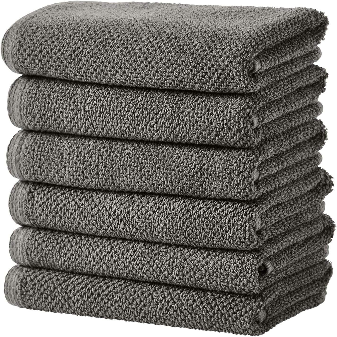 Grey Hand Towels - 100% Cotton 6 Pack 26x16 Hand Towel Set - Absorbent, Quick-Drying, Durable Towels for Handroom Decor - Low-Twist, Two-Ply Fibers (Dark Grey)