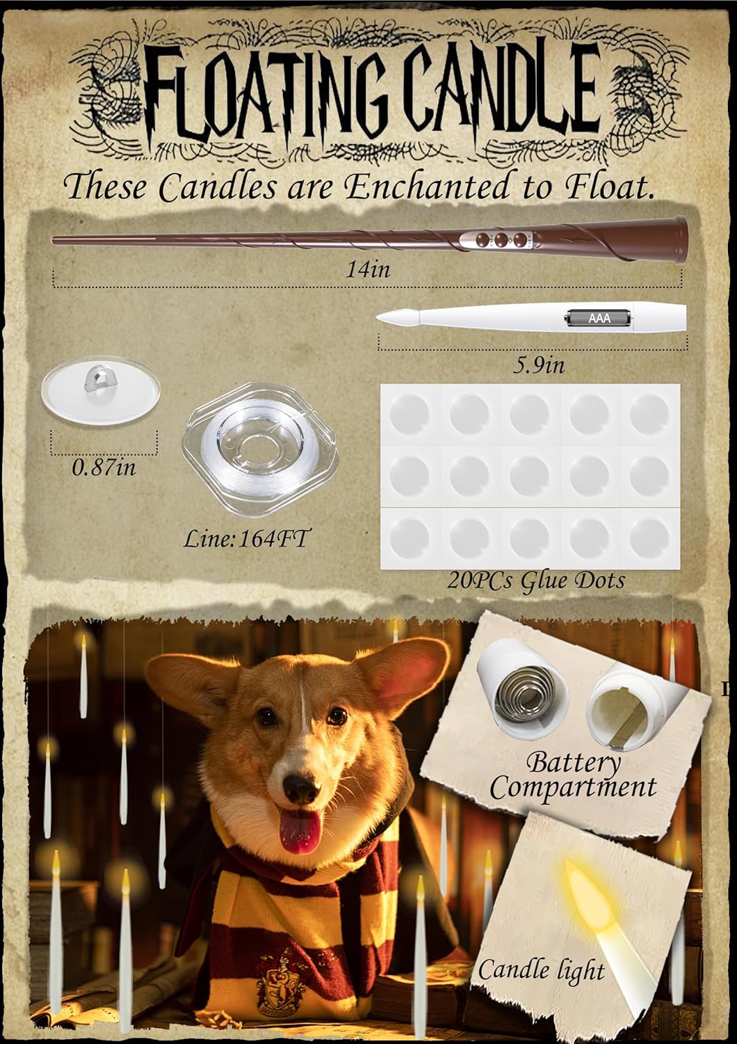 JMTONE Floating Candles with Wand, Halloween Decorations Magic Candle,12 PCs Magic Hanging Candles Flickering Warm Light Flameless Floating LED Candle with Wand Remote