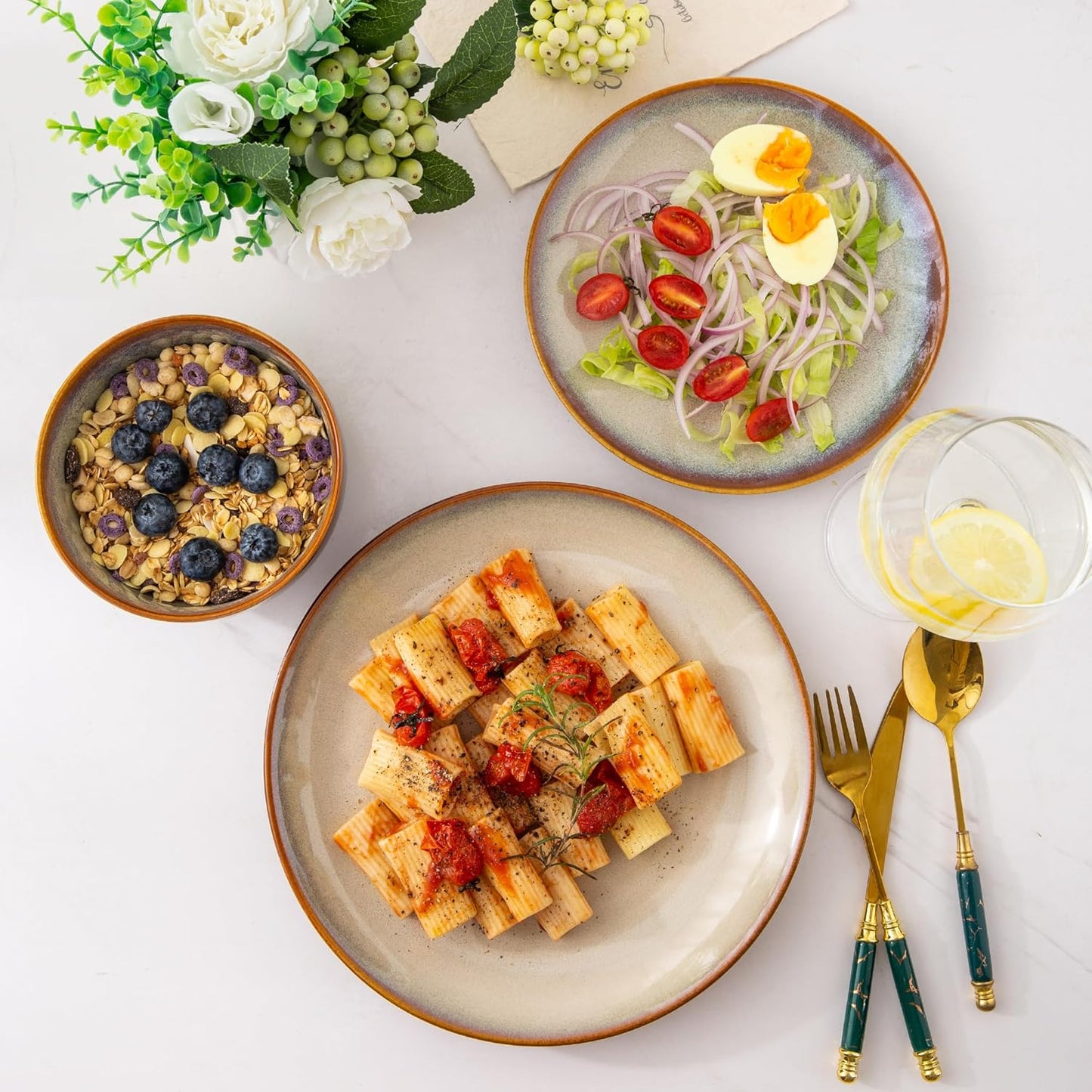 LERATIO Ceramic Dinnerware Sets for 4, Coupe Plates and Bowls Sets,Highly Chip and Crack Resistant | Dishwasher & Microwave & Oven Safe Dishes set,Reactive Glaze Dinnerware- Service for 4(12pcs)