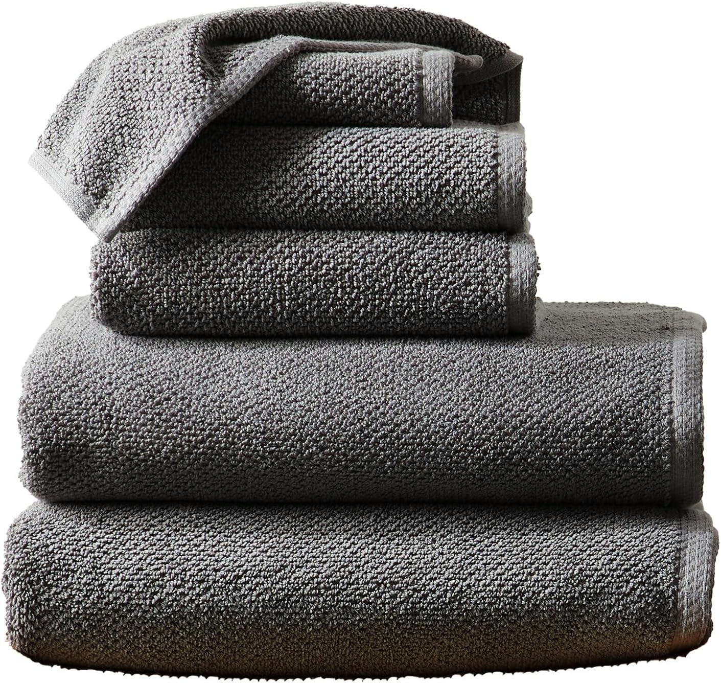 Grey Bath Towels - 100% Cotton 6 Piece Towel Set - 2 Bath Towels, 2 Hand Towels, 2 Washcloths - Absorbent, Quick-Drying, Durable Towels for Bathroom Decor - Low-Twist, Two-Ply Fibers (Dark Grey)