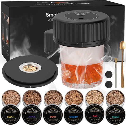 Whiskey Smoker Kit - Built-in Electric Lighter (No Butane)Drink Smoker, 6 Wood Chip Flavors, Rechargeable Cocktail Smoker Kit, Birthday Bourbon Whiskey Gift, Suitable for Men, Dad, Husband.