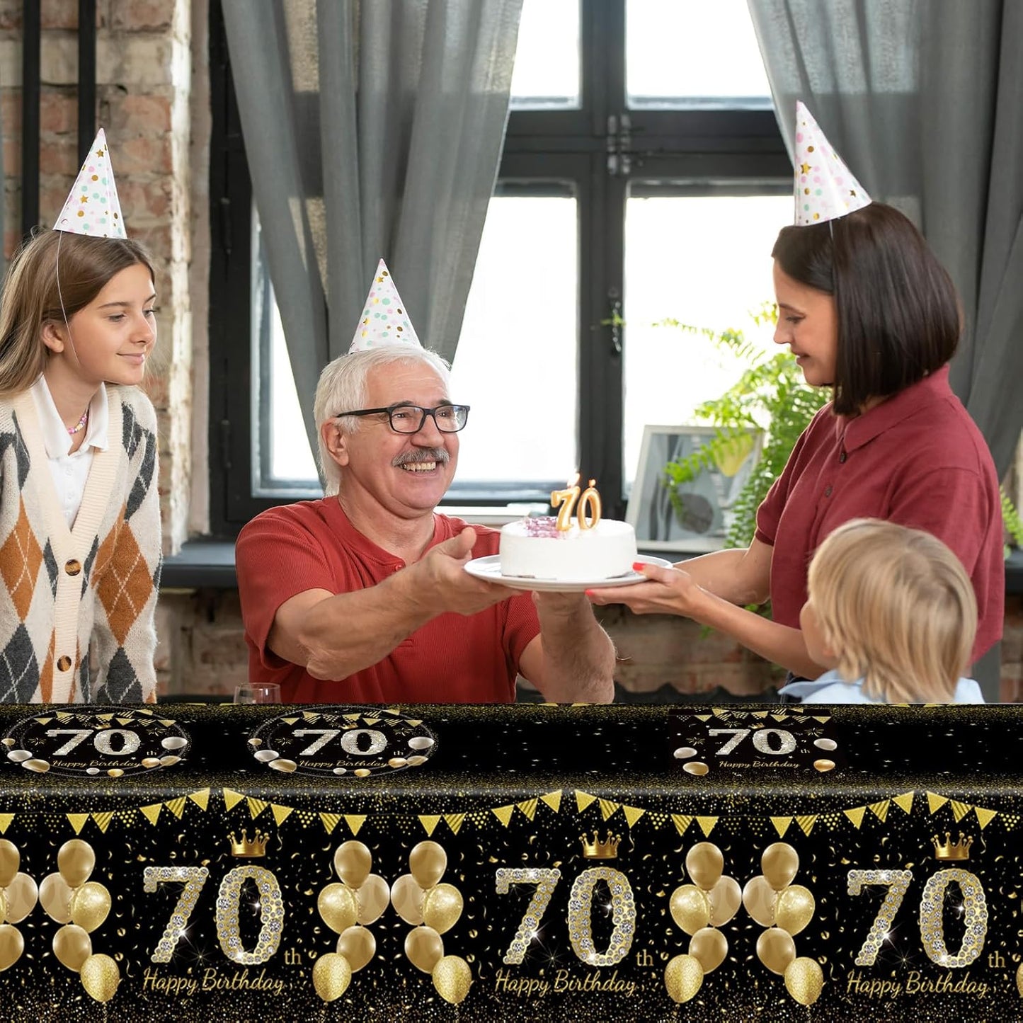 41Pcs 70th Birthday Decorations for Men Women, Black Gold 70 Year Old Birthday Party Supplies Include 20 Plates 20 Napkins and 1 Tablecloth, Black Gold 70 Aged Birth Party Tableware