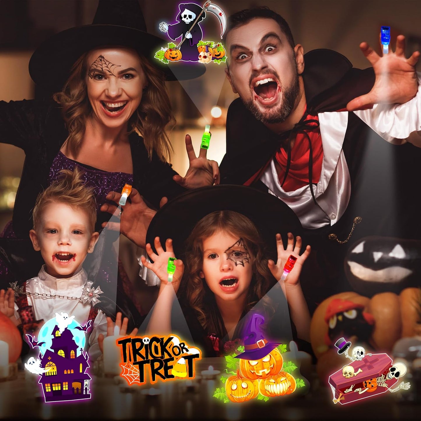 24PCS Halloween Theme Party Favors-LED Finger Lights:Glow-in-the-Dark Light-Up Toys Bulk for Kids Halloween Goodie Bag Fillers Basket Stuffers and Trick or Treat Non Candy Gifts, Classroom Prizes