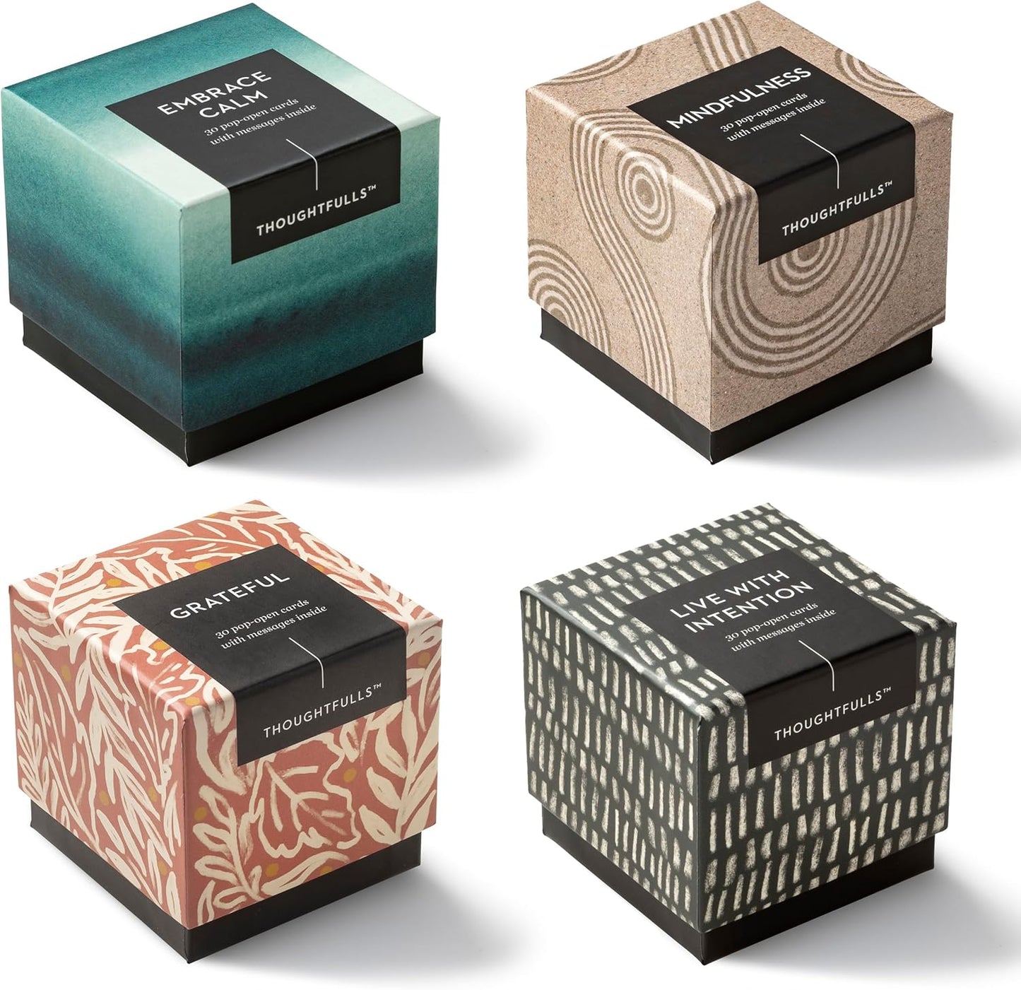 Compendium ThoughtFulls Pop-Open Cards — 4-Pack of Embrace Calm, Mindfulness, Live with Intention, Grateful – 120 Pop-Open Cards, Each with a Different Message Inside