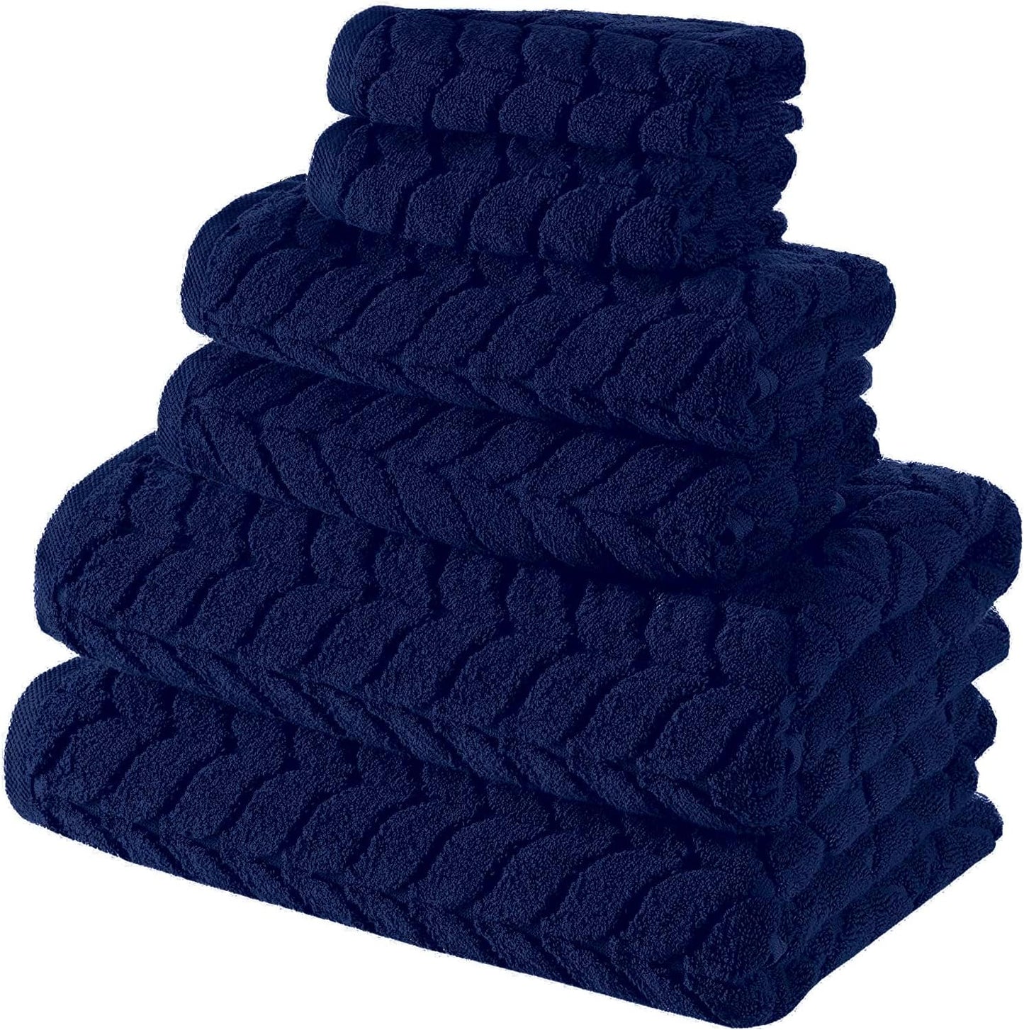 BAGNO MILANO Turkish Bath Towels, Soft Plush Jacquard Luxury Bath Towels, Quick Dry Towel Set (Navy, 6 pcs Towel Set)