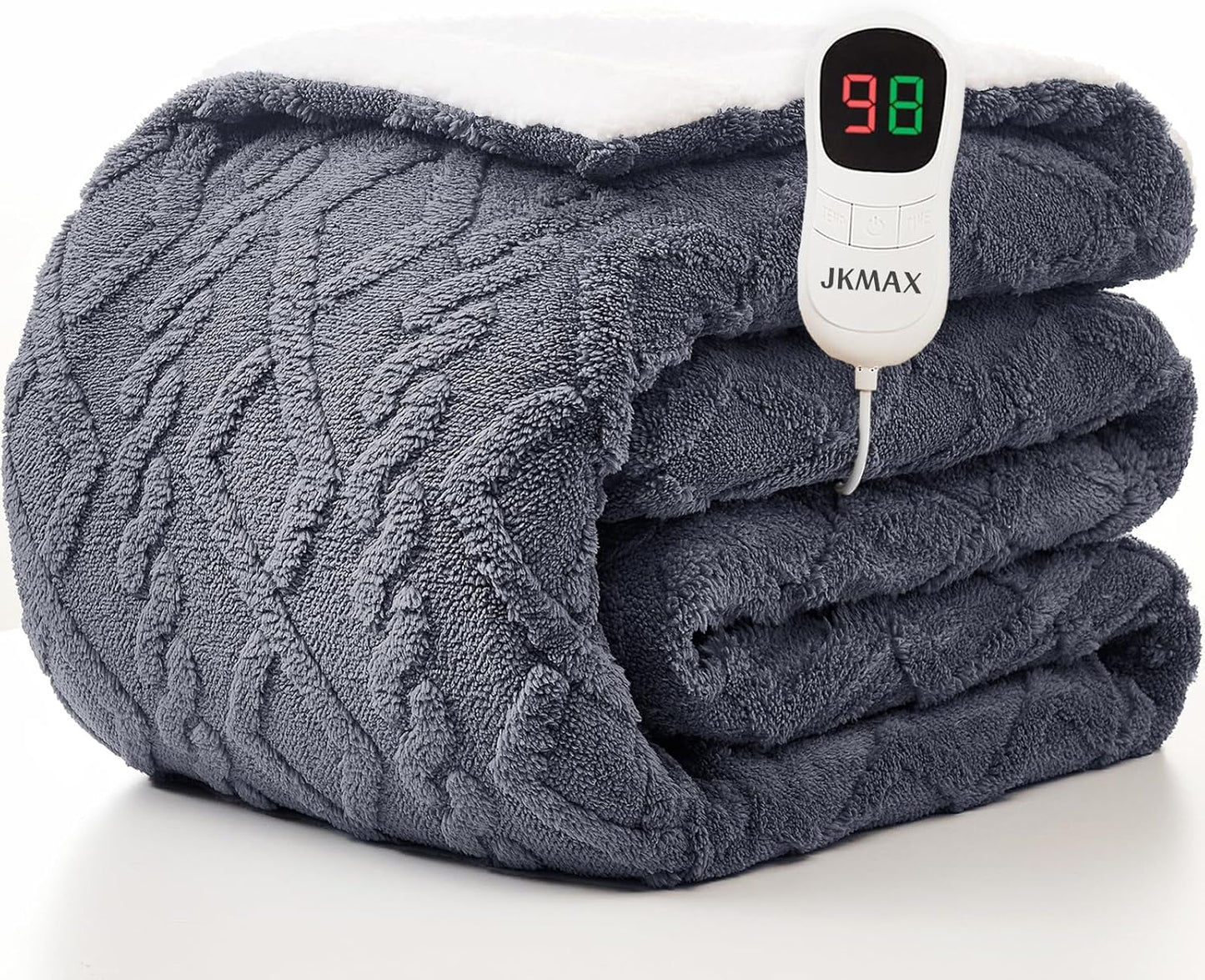 JKMAX Heated Electric Blanket Full Size-72"x84" Heating Blanket with 10 Heating Levels & 5 Time Settings Over-Heat Protection,Winter Warmer for Adults with ETL Certification(Grey)
