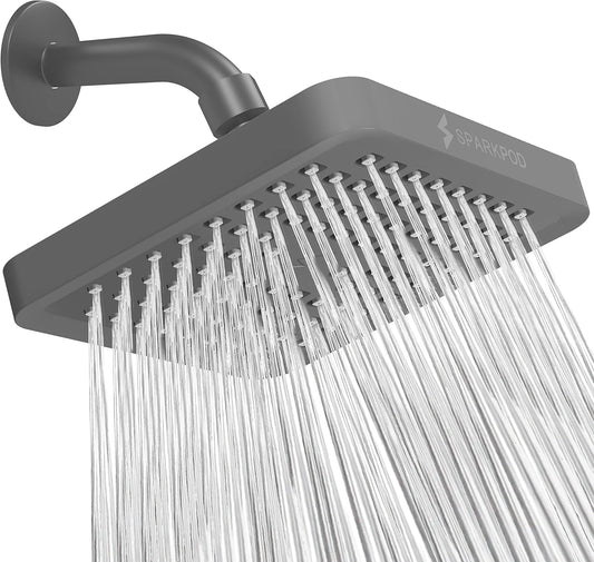 SparkPod Shower Head - High Pressure Rain - Premium Quality Luxury Design - 1-Min Install - Easy Clean Adjustable Replacement for Your Bathroom Shower Heads (Charcoal Grey, 6 Inch Square)