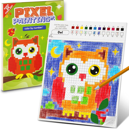 DoodleDoo Animals Paint by Number Coloring Book for Kids 5-12,Pixel Art Mosaic Coloring Book Painting Kit, DIY Arts & Crafts Party Favors Drawing Activities Travel Toy, Christmas Gifts for Girls Boys