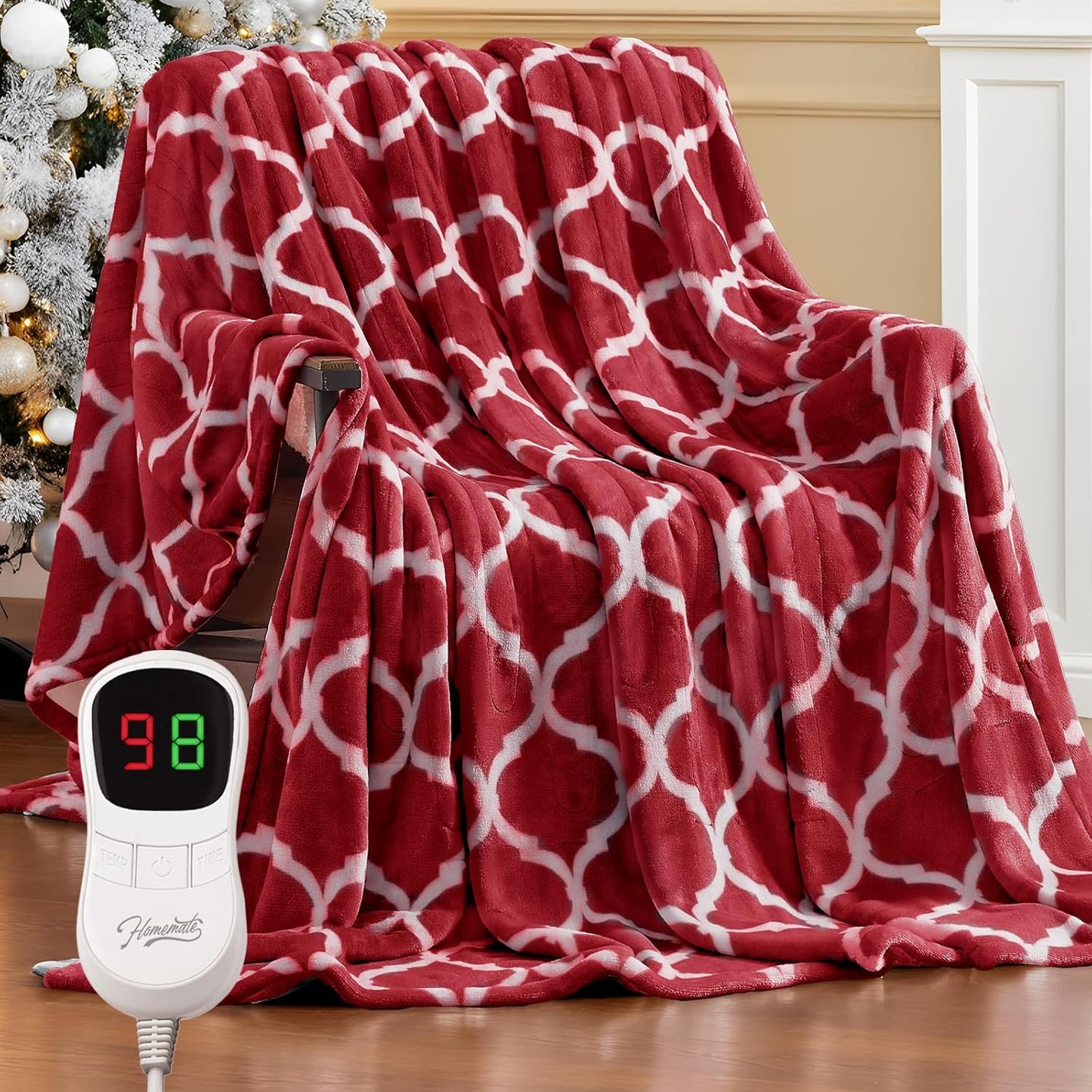 Homemate Heated Blanket Electric Queen Size - 84“x90“ Heating Blanket with 10 Fast Heat Levels 8 Hours Auto Off Ultra Soft Cozy Flannel Over-Heated Protection ETL Certification Keep Warming in Home