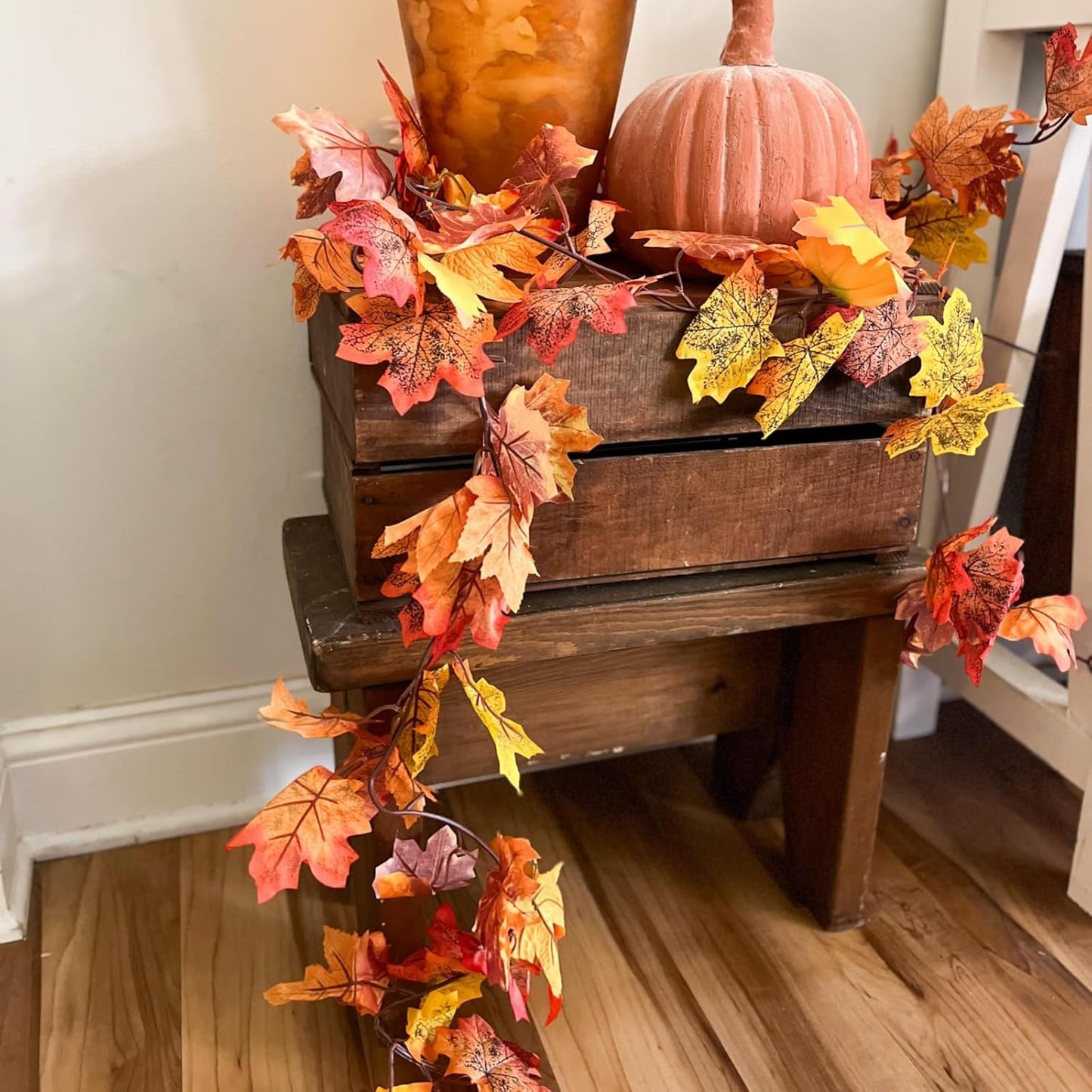 CQURE 30 Pack Fall Leaf Garland, Total 177Ft Artificial Fall Vines Autumn Garland Fall Maple Leaves Thanksgiving Decor for Home Wedding Fireplace Christmas