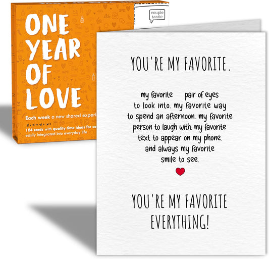 Weekly Date Night Ideas for Couples – Fun & Romantic Gift for Wedding Anniversaries, Valentine’s Day & More – For Husband, Wife, Brides & Bachelorettes – (with Heart Card)