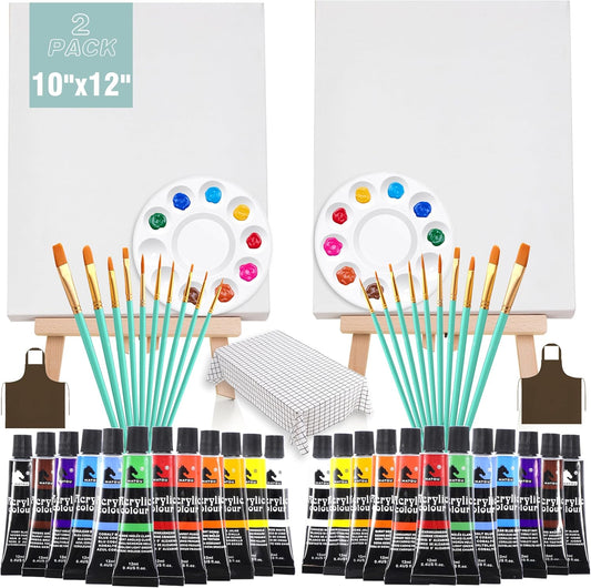 2-Pack 10''x12'' Sip and Paint Kit for Adults (with Easel), Date Night Painting Kits for Adults, Couples, Beginners, and Painting Parties | Ideal for Art Lovers and Creative Fun