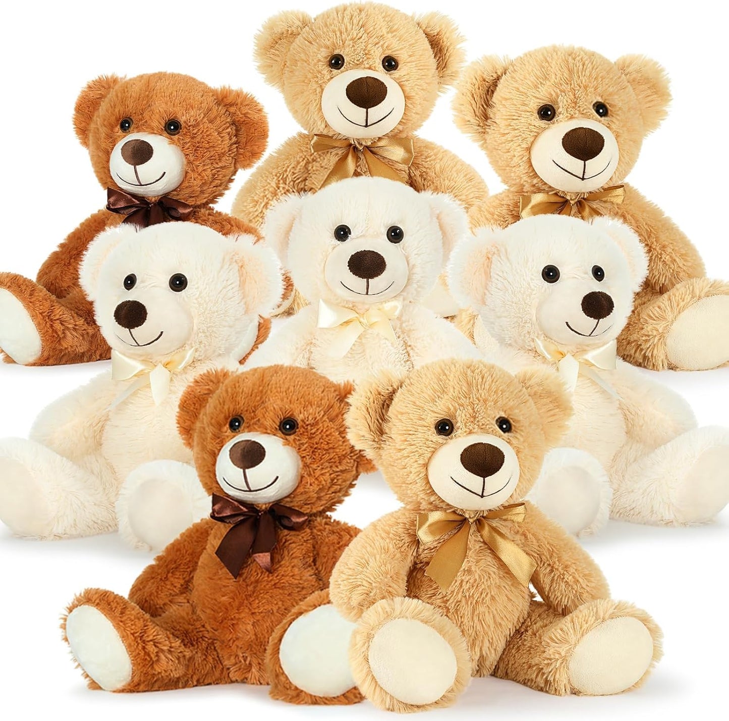 MorisMos 8Pcs Teddy Bears Bulk Baby Shower, 14inch Cute Teddy Bear Stuffed Animals Plush, Small Stuffed Bears on Centerpiece Baby Shower, Brown