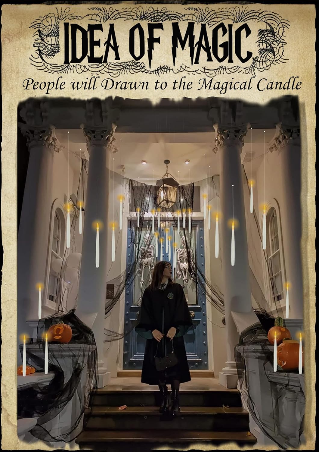 JMTONE Floating Candles with Wand, Halloween Decorations Magic Candle,12 PCs Magic Hanging Candles Flickering Warm Light Flameless Floating LED Candle with Wand Remote