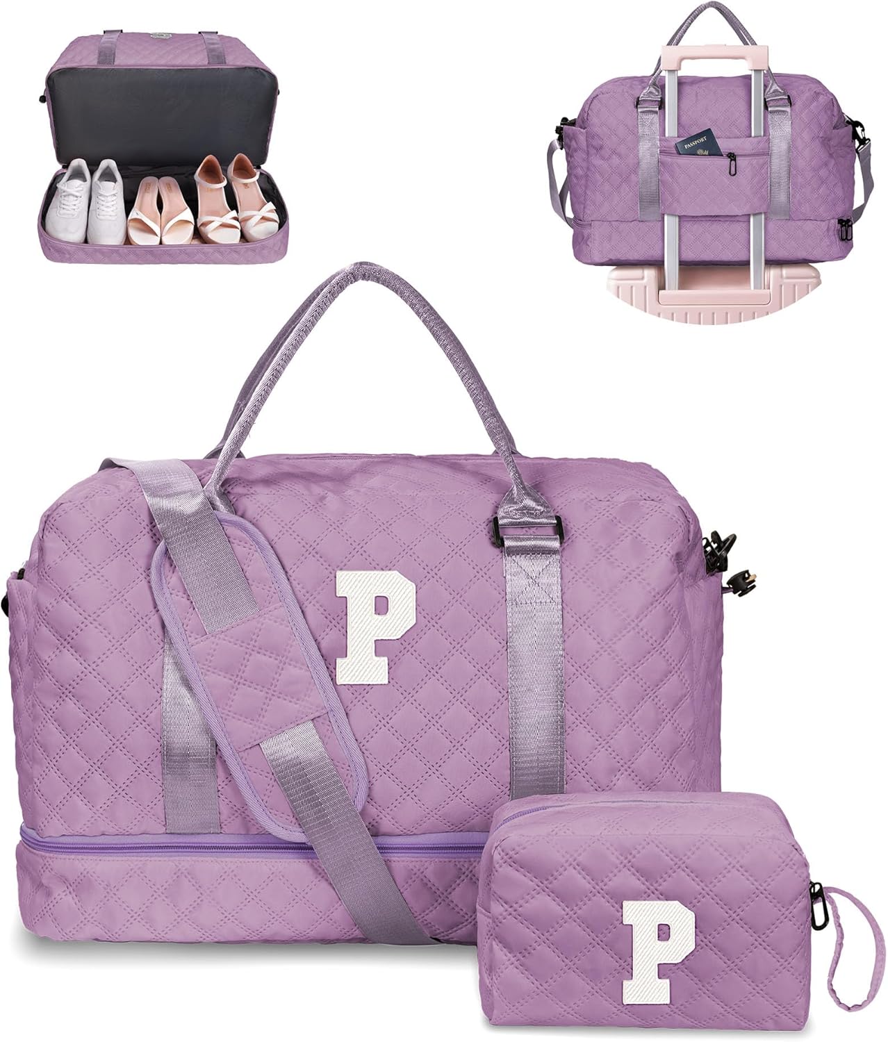 Gifts for Her-Overnight Bags for Women, Personalized Weekender Bag, Monogram Travel Bag, Letter Bag with Makeup Bag,Daughter Friend Gifts, Initial Gift for Mom Sister (Letter P)
