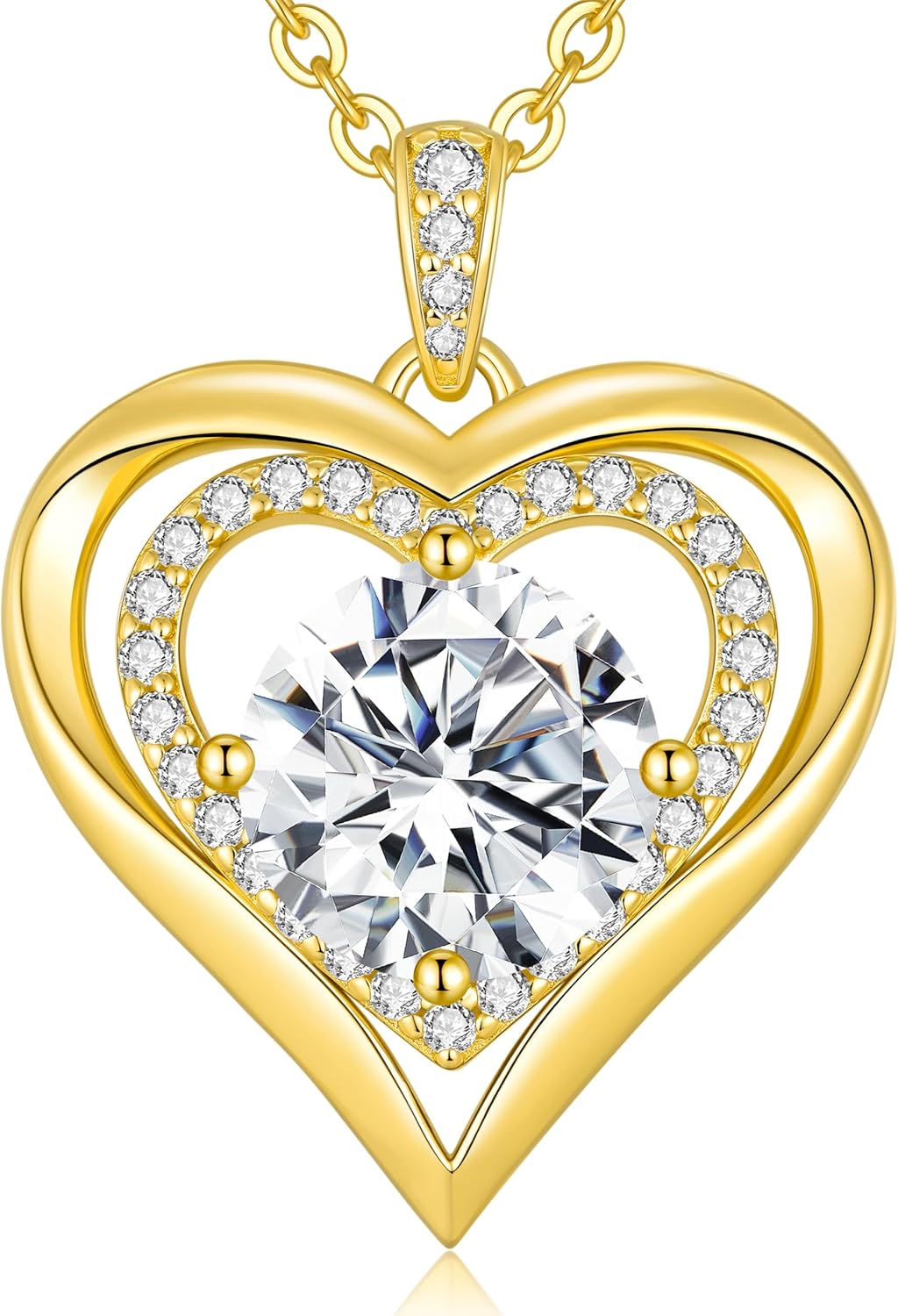 Moissanite Heart Pendant Necklaces for Women, 925 Sterling Silver Gold Plating Lab-Created Gem Necklace Engraved with 'I LOVE YOU', Ideal Anniversary Birthday Christmas Valentine Engagements Mothers Day Jewelry Gifts for Mom Wife Girlfriend Daughter Her
