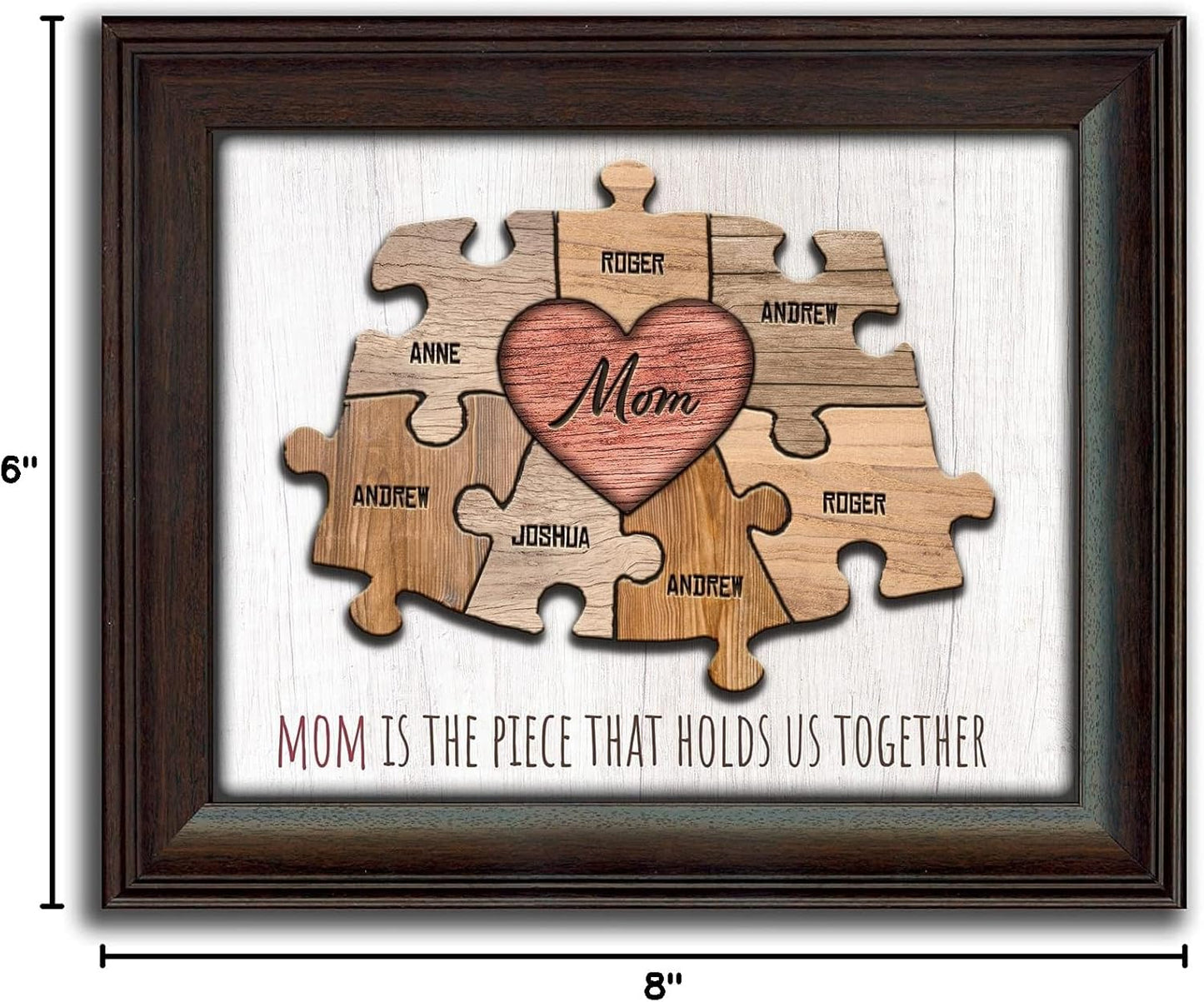 Personal-Prints MOM & Children Personalized HEART Puzzle Wall Art | Unique Customized with up to 8 Names | Mother’s Day, Birthday or Christmas Gift (13"x16" Framed Paper Print, 7 Children)