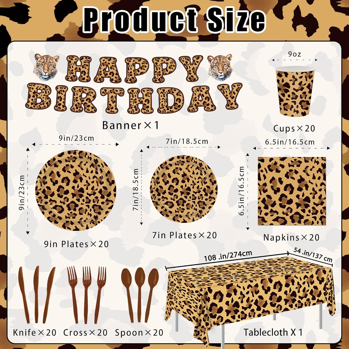 142PCS Leopard Print Party Decorations,Jungle Animal theme Decorations Include Tableware, Plate, Cup, Napkin, Cutlery, Animal Cheetah Print Birthday Party Supplies Serve 20